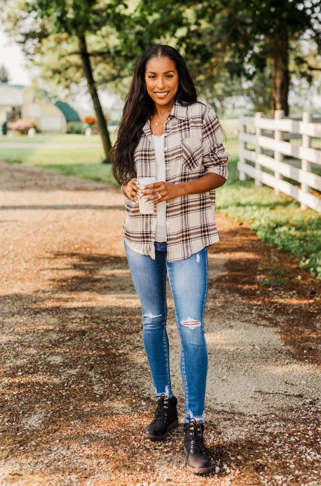 Made Up My Mind Plaid Button Top- Camel, Ivory, Navy - Image 10