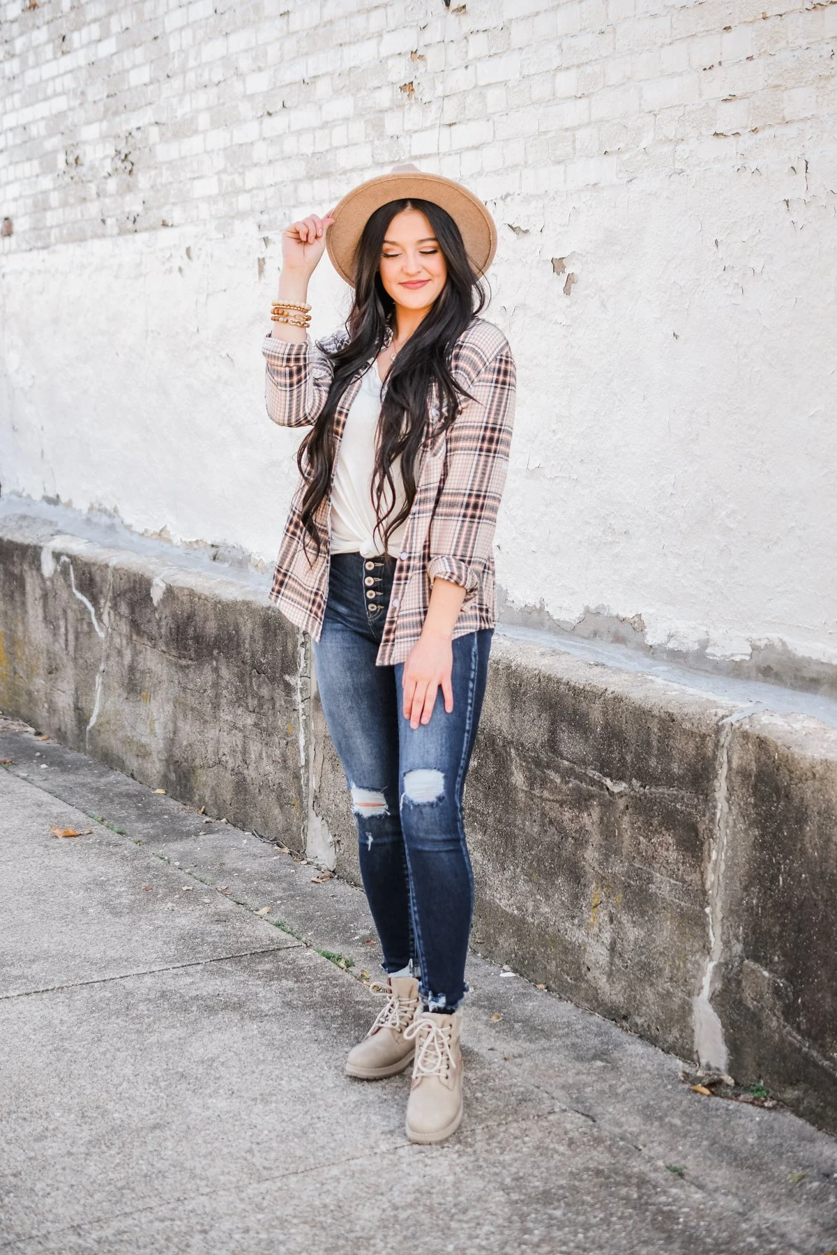 Made Up My Mind Plaid Button Top- Camel, Ivory, Navy - Image 16