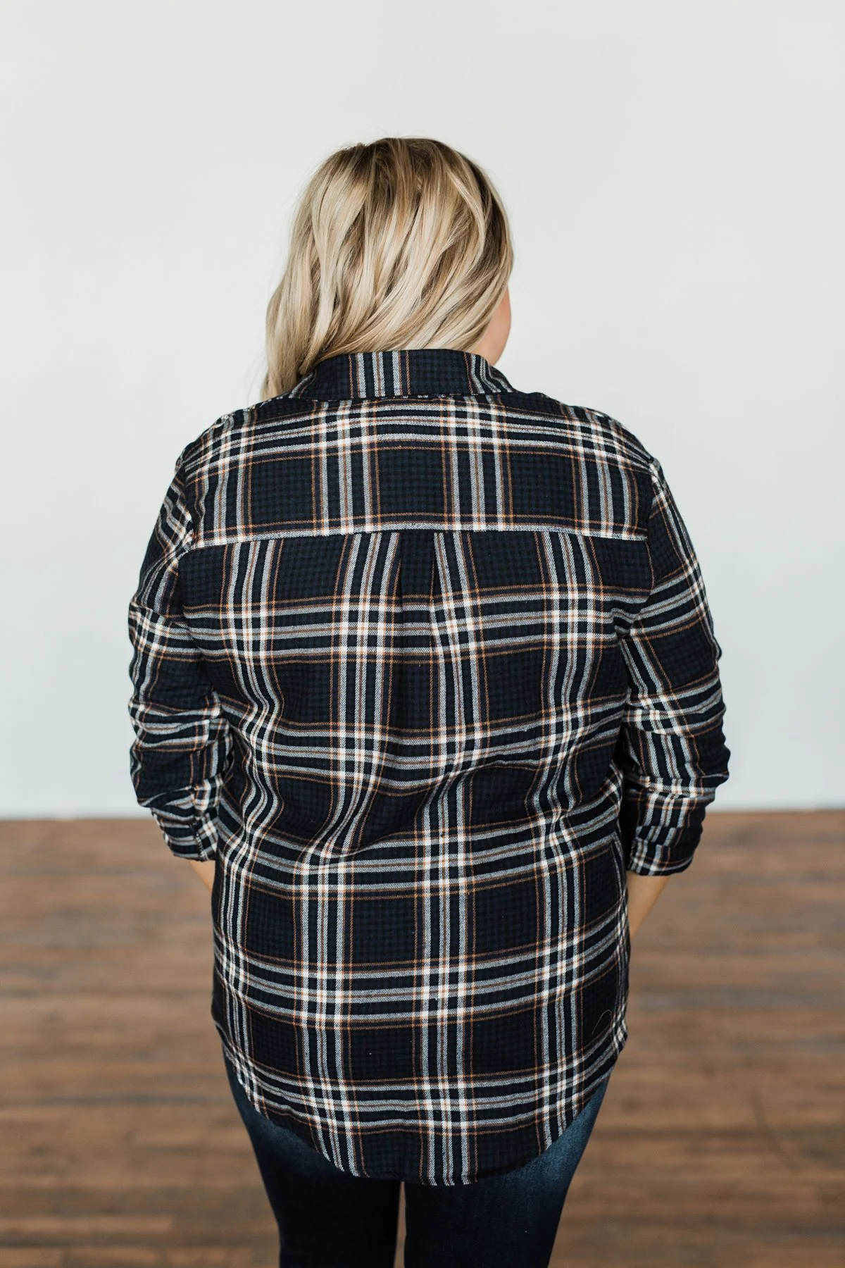 Made Up My Mind Plaid Button Top- Navy & Camel - Image 15