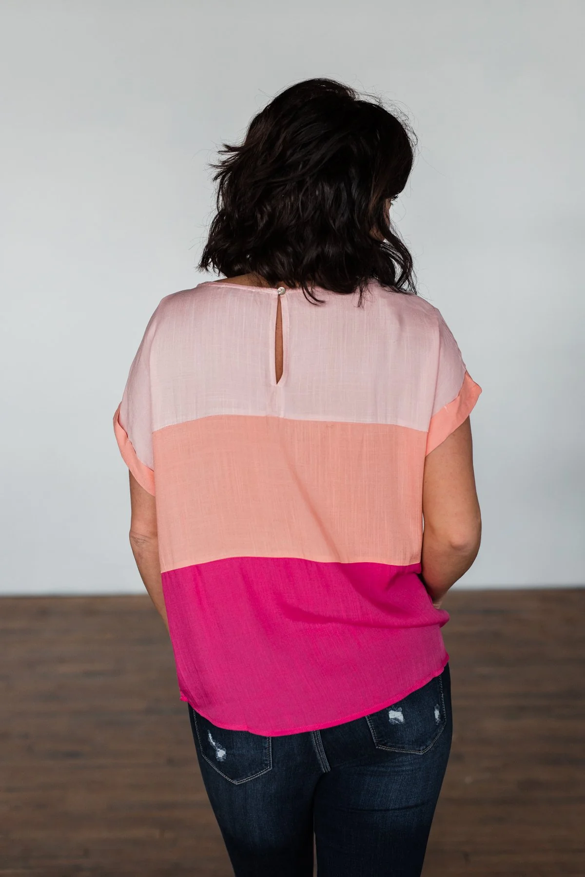 Made You Look Color Block Top- Peach & Fuchsia - Image 6
