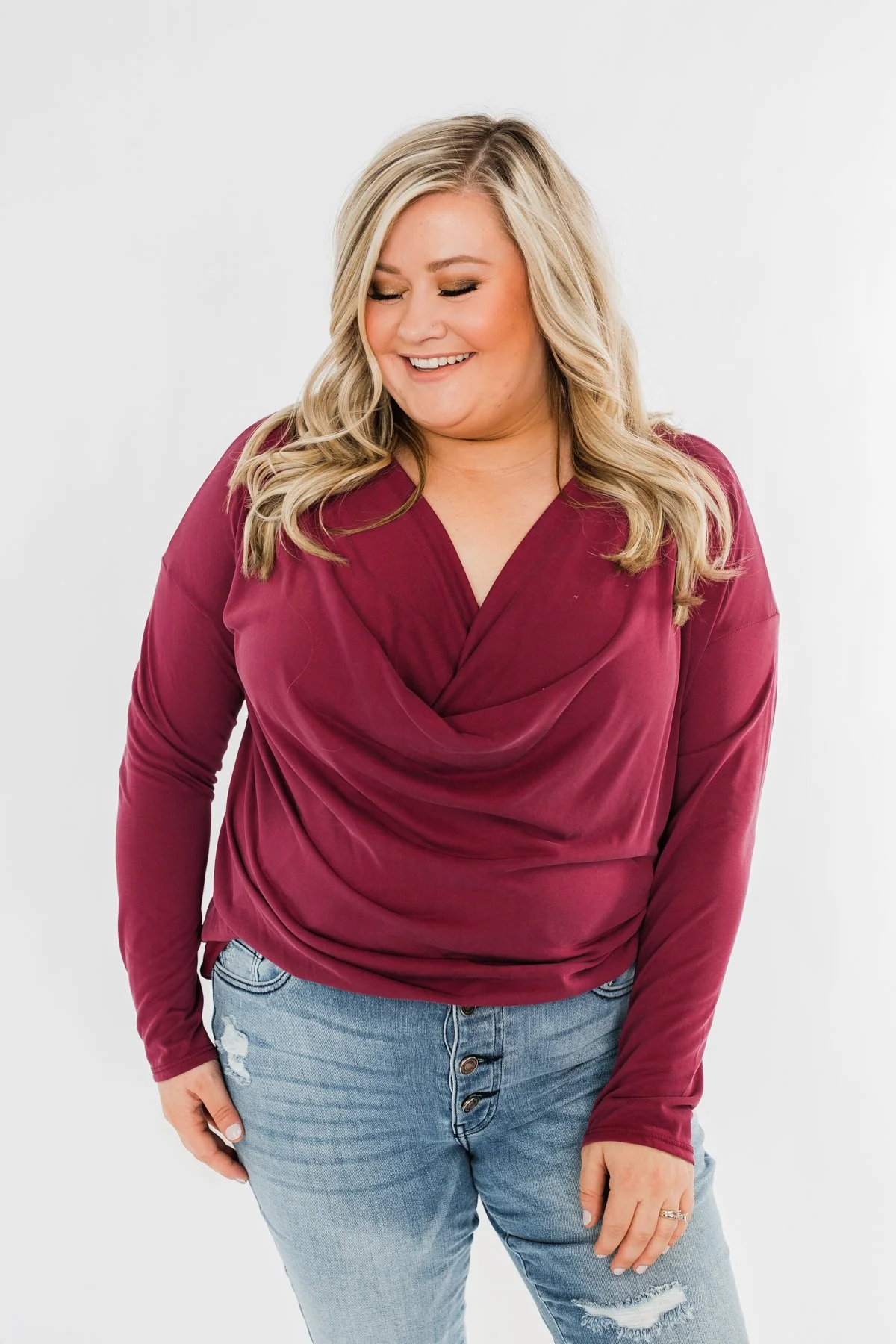 Made You Miss Me V-Neck Wrap Top- Wine - Image 9