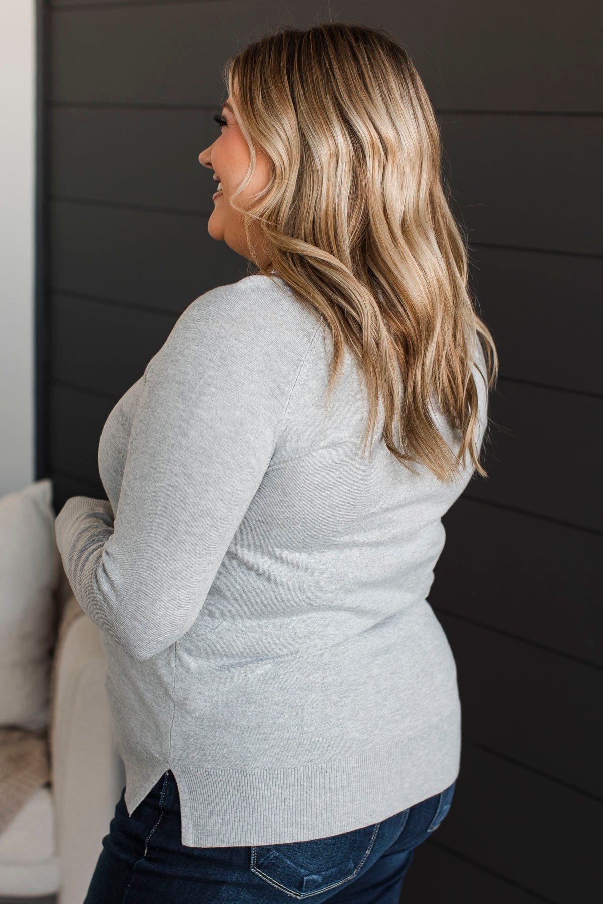Madly In Love V-Neck Sweater- Heather Grey - Image 5