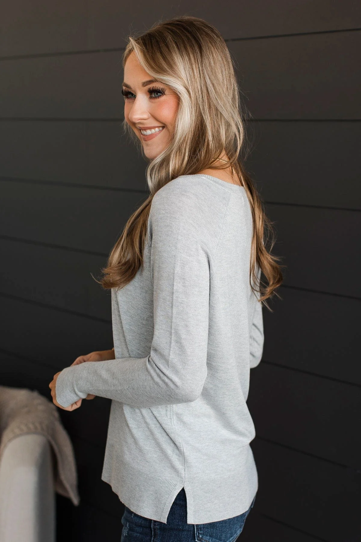Madly In Love V-Neck Sweater- Heather Grey - Image 6