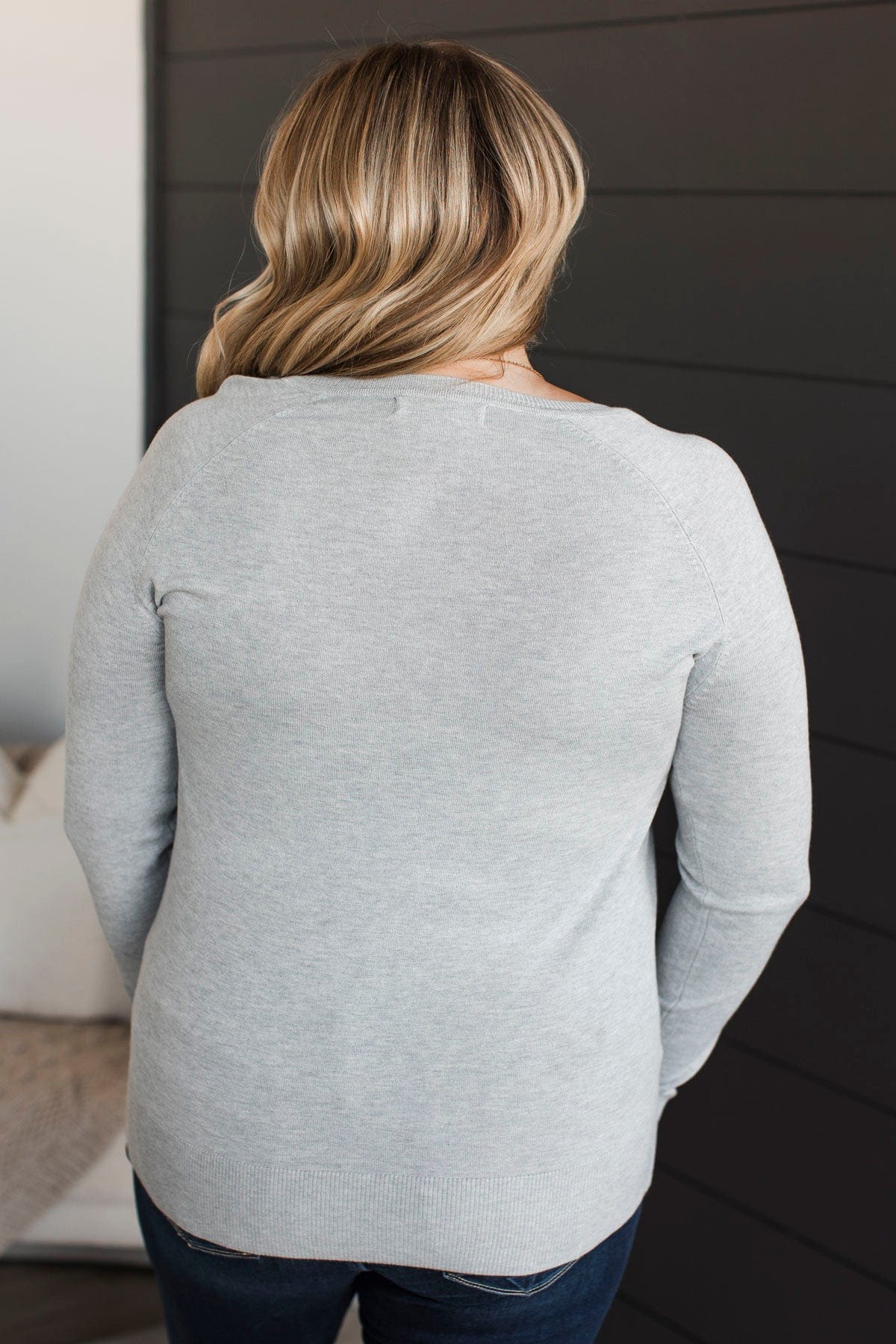 Madly In Love V-Neck Sweater- Heather Grey - Image 7