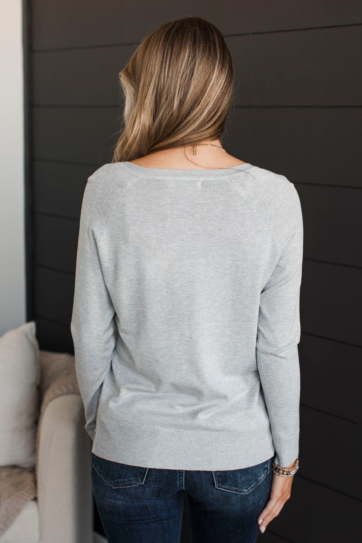 Madly In Love V-Neck Sweater- Heather Grey - Image 8