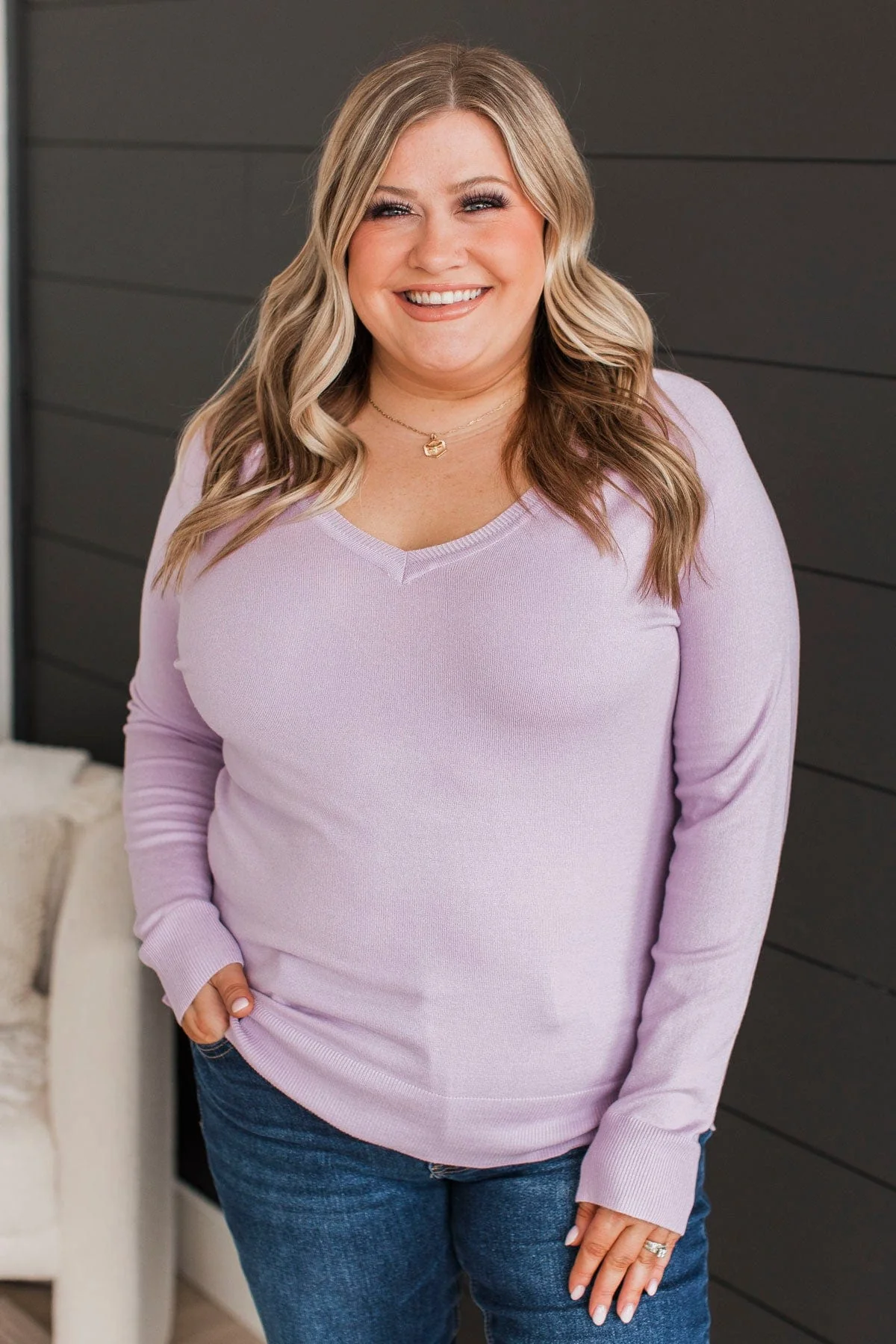 Madly In Love V-Neck Sweater- Lavender - Image 4