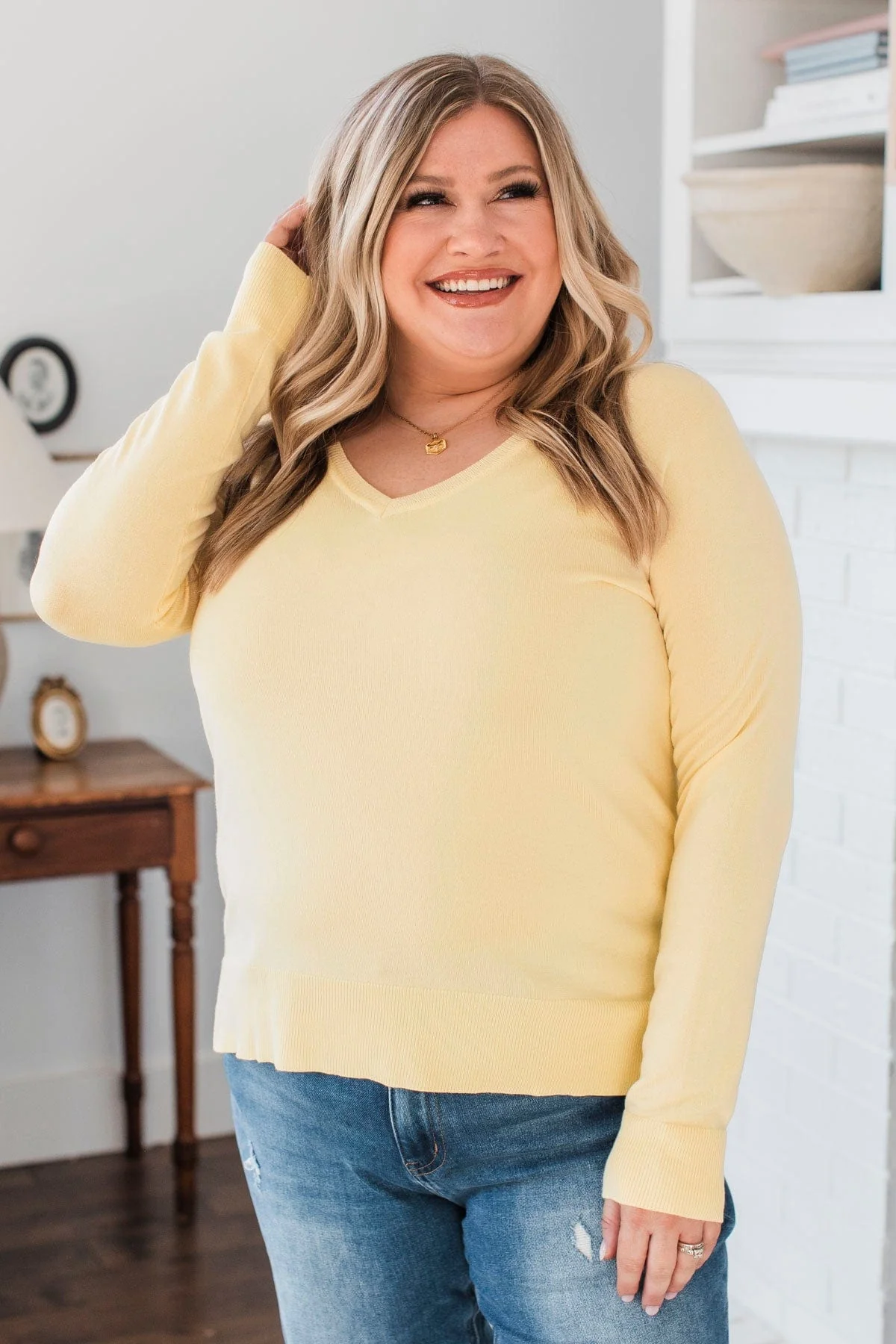 Madly In Love V-Neck Sweater- Light Yellow - Image 2
