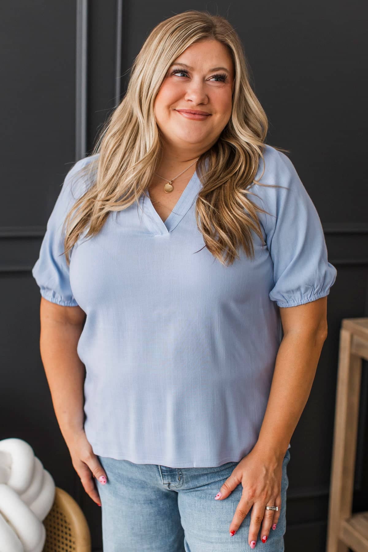 Magic In Every Moment V-Neck Blouse- Light Blue - Image 2