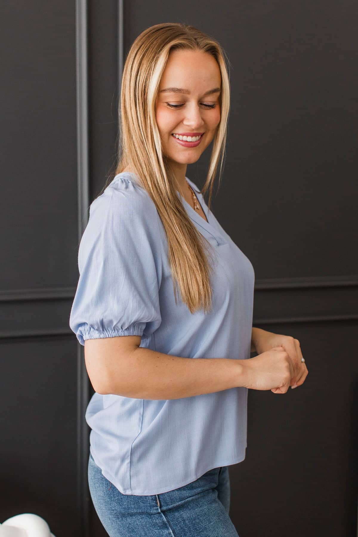Magic In Every Moment V-Neck Blouse- Light Blue - Image 4