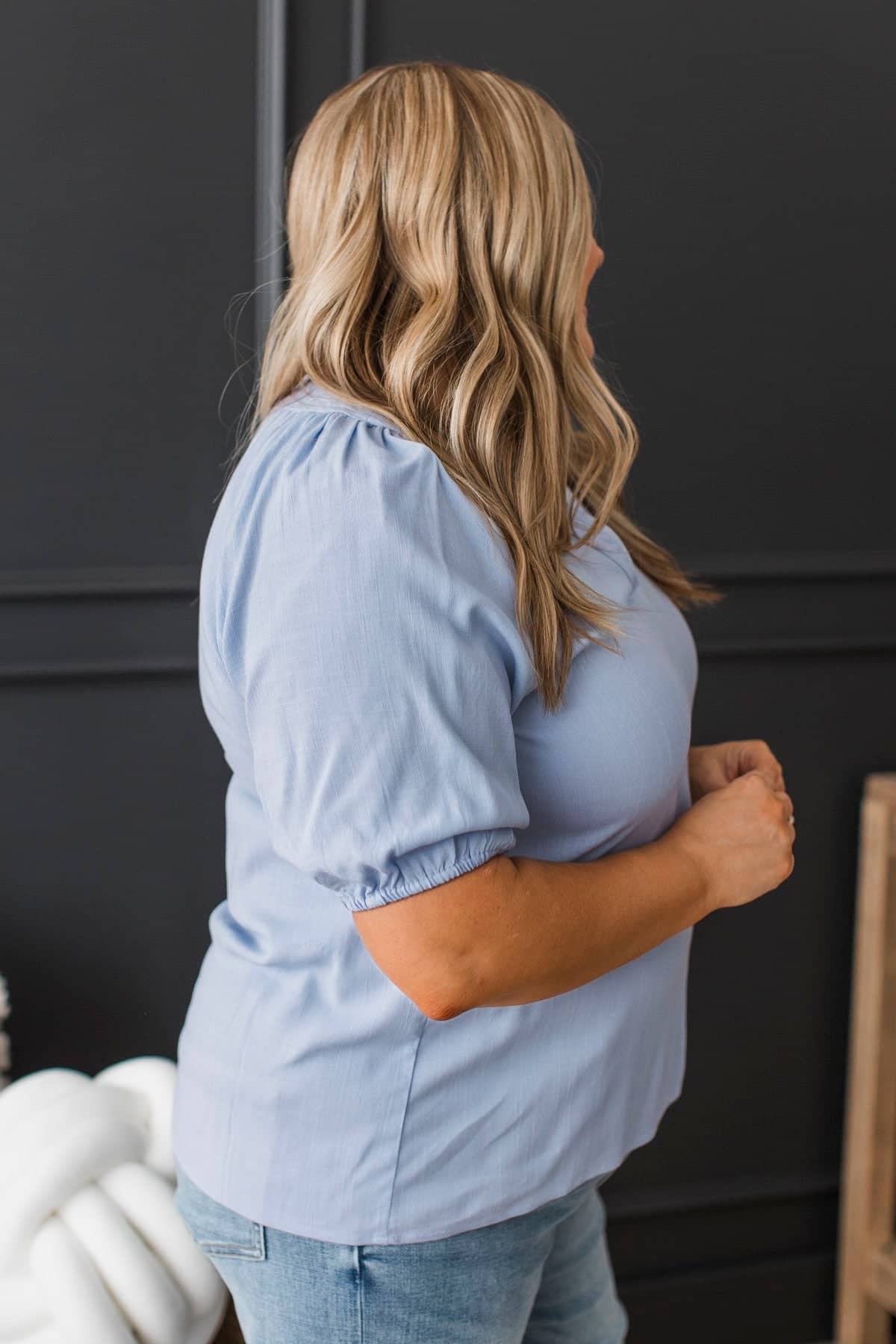 Magic In Every Moment V-Neck Blouse- Light Blue - Image 5