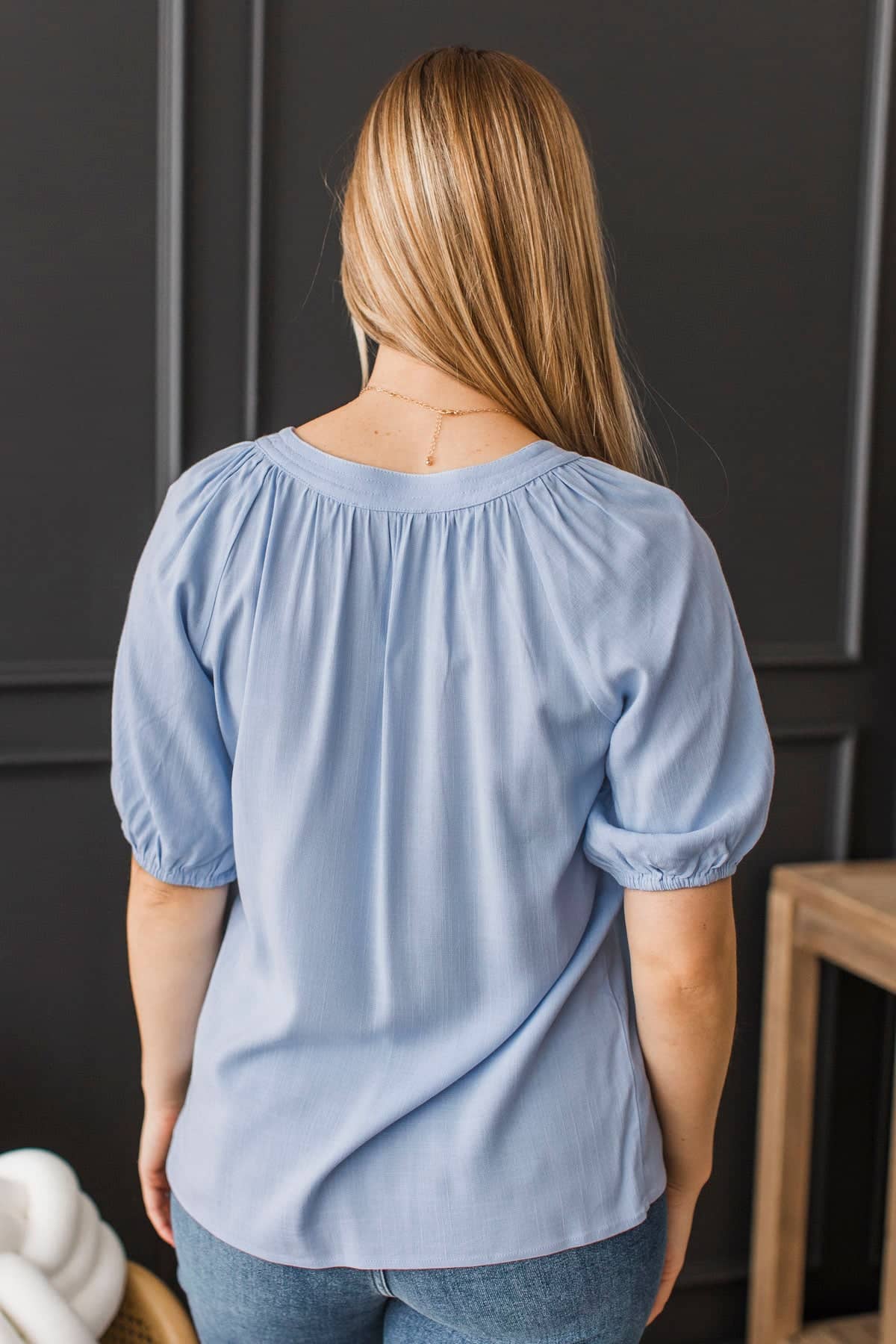 Magic In Every Moment V-Neck Blouse- Light Blue - Image 6