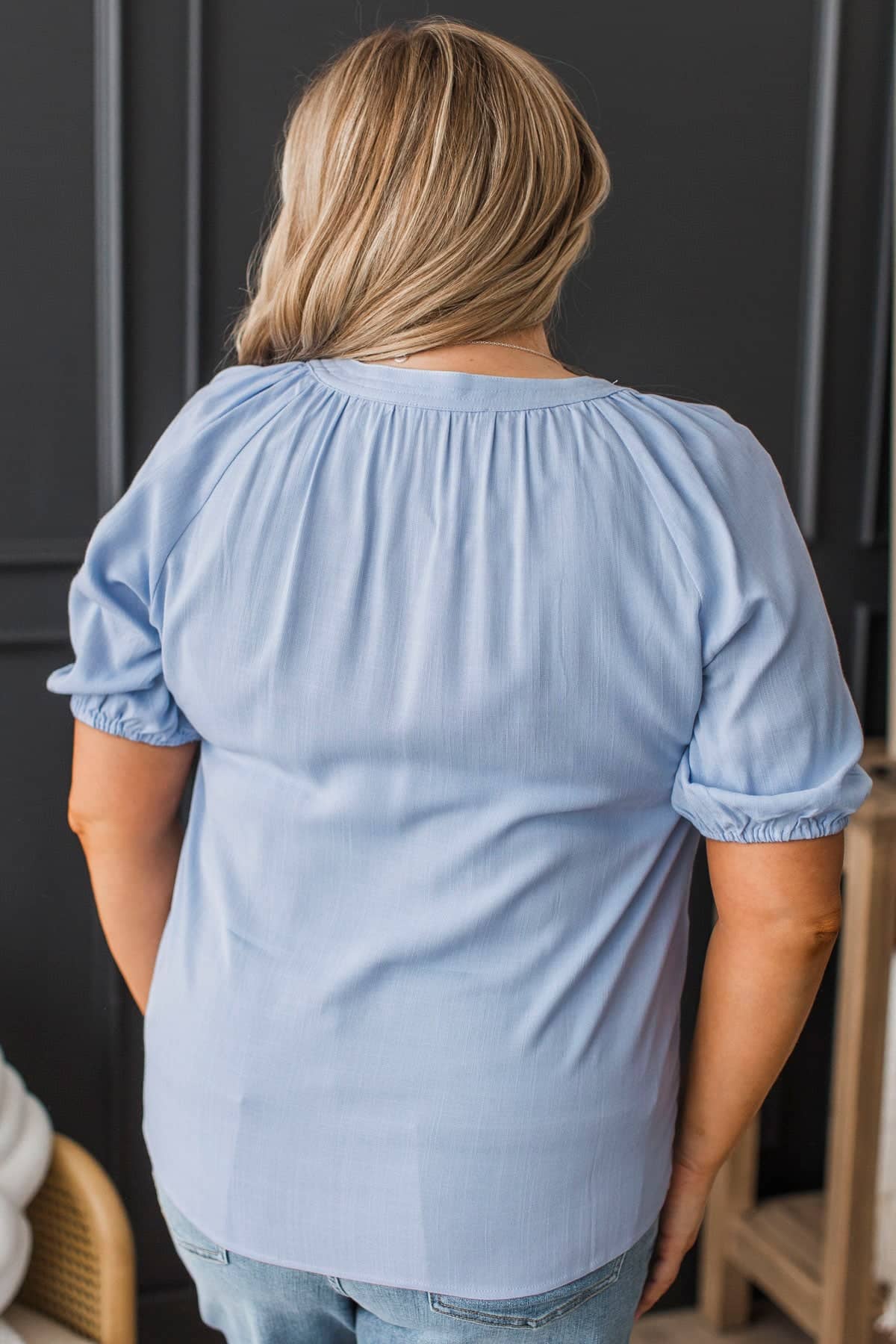 Magic In Every Moment V-Neck Blouse- Light Blue - Image 7