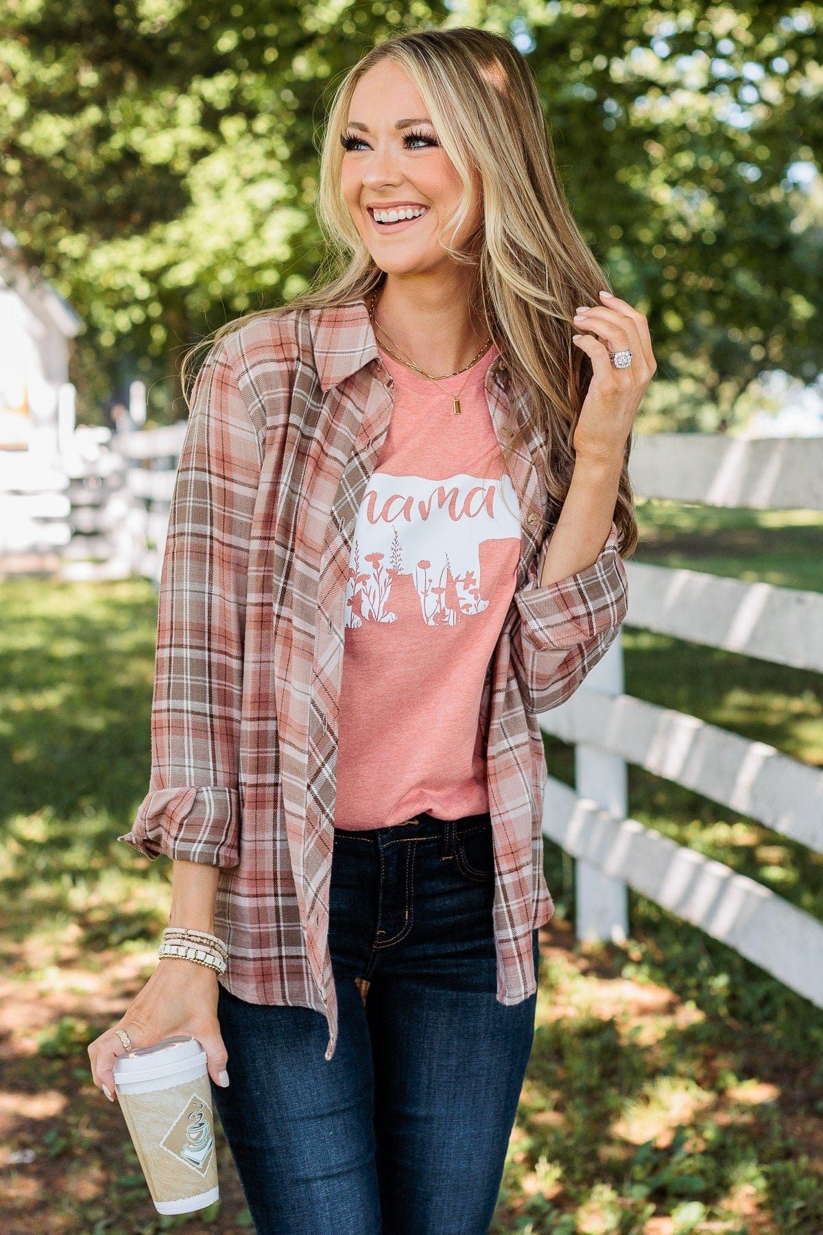 Magical "Mama" Bear Graphic Tee- Peach - Image 3