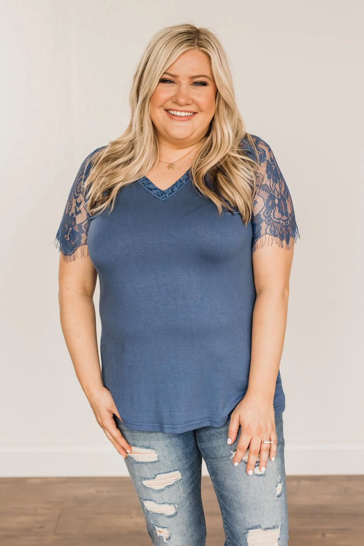 Magical Moments Lace Top- Soft Navy - Image 2