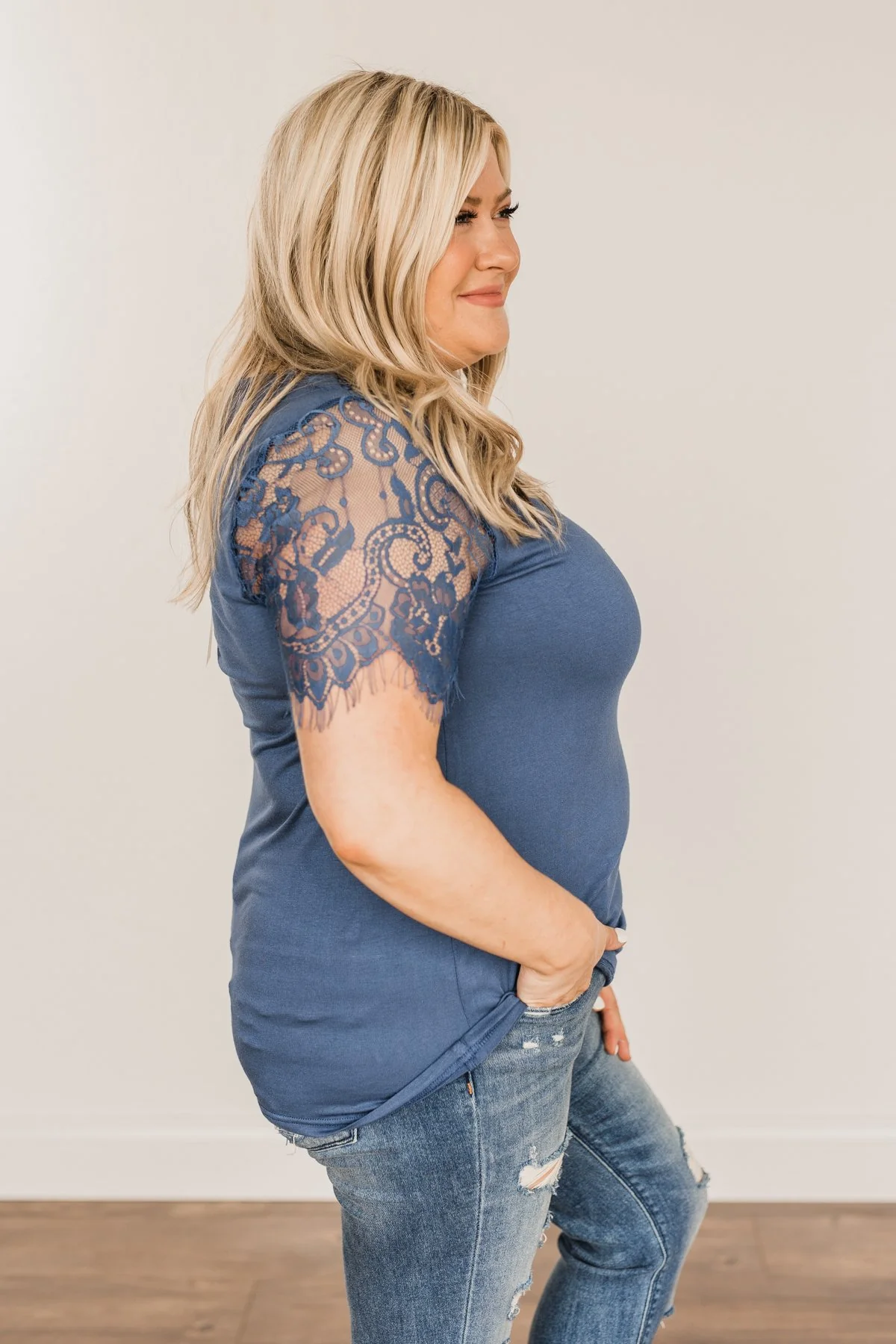 Magical Moments Lace Top- Soft Navy - Image 7