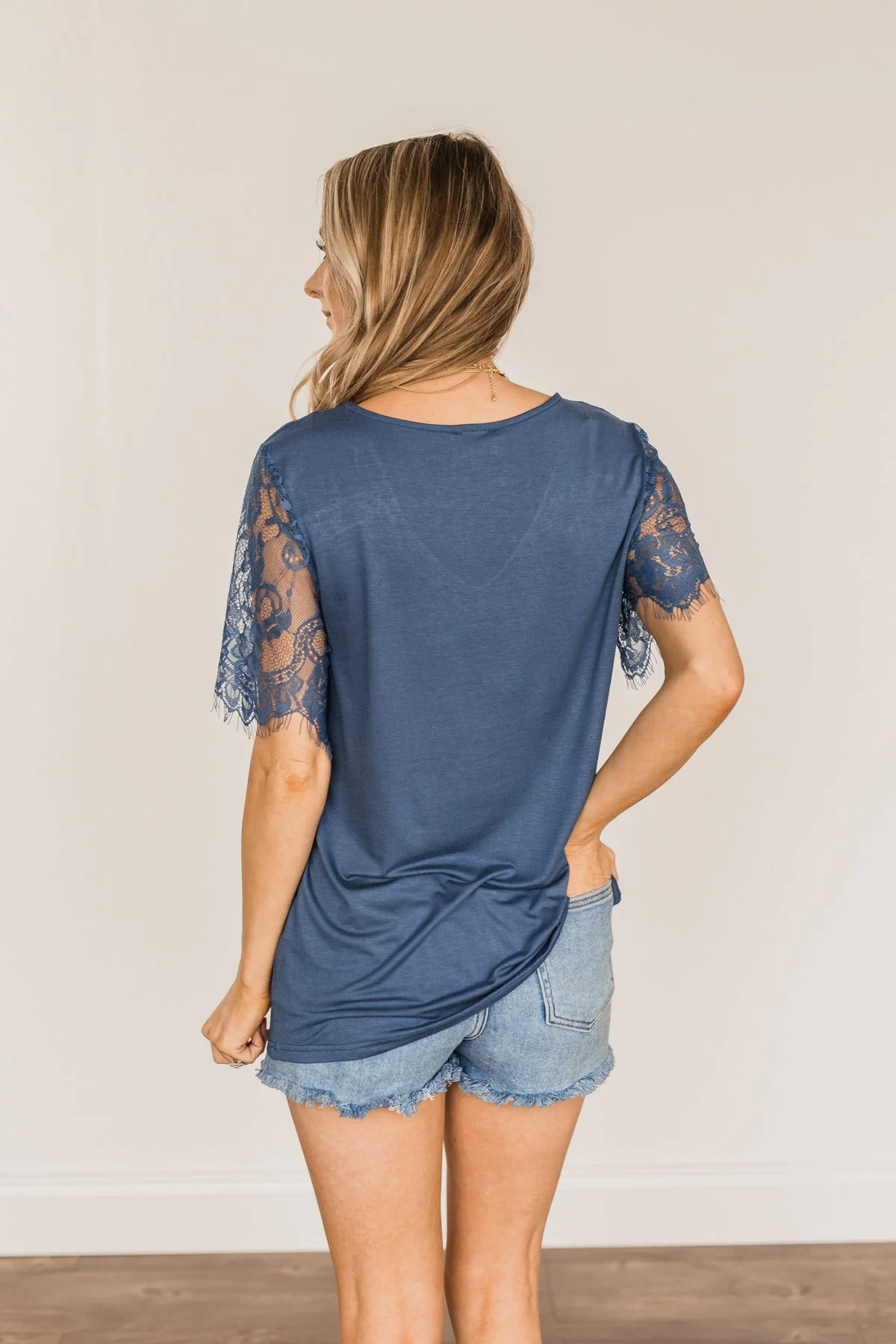 Magical Moments Lace Top- Soft Navy - Image 8