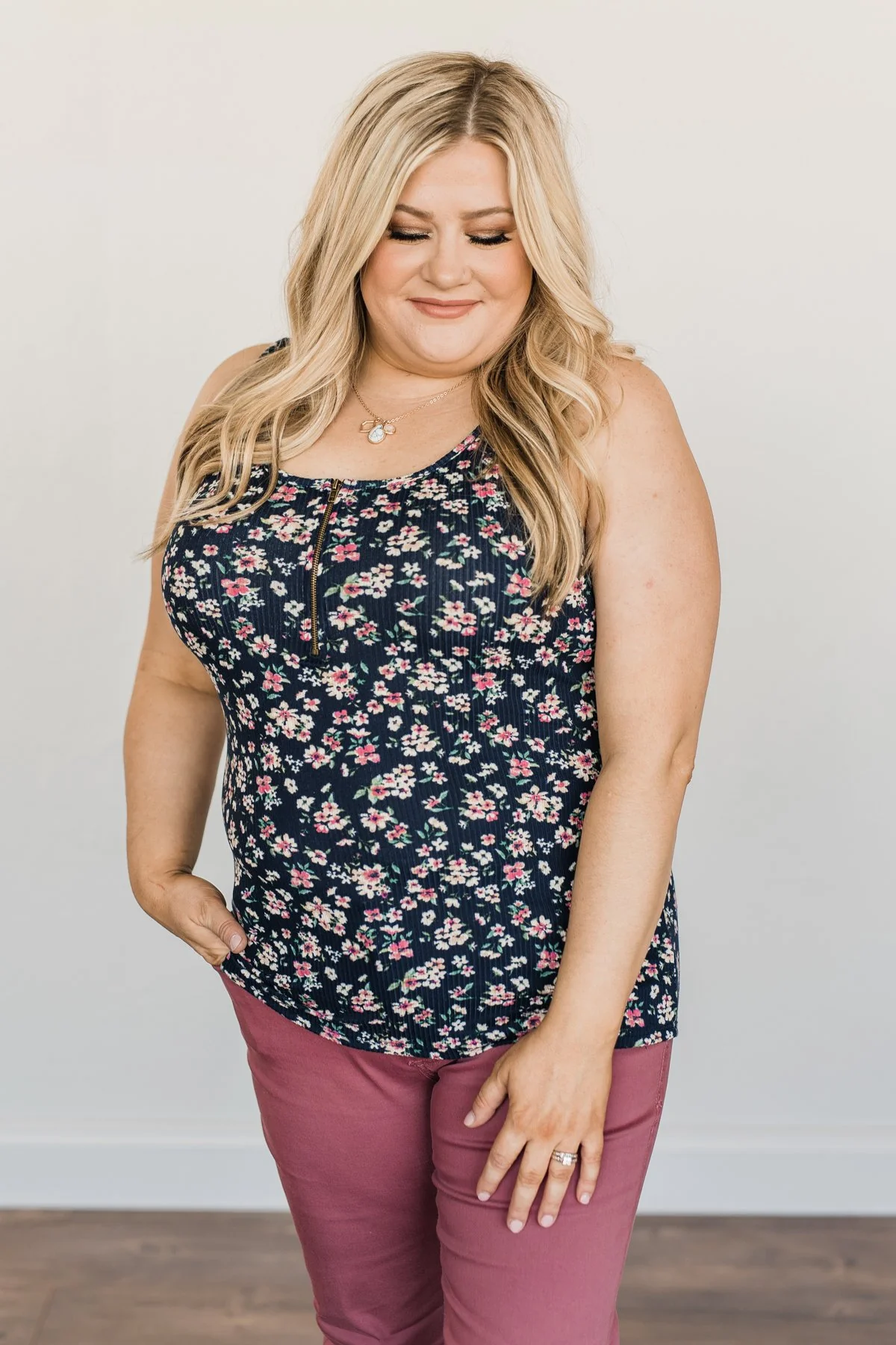 Magical Mornings Zipper Henley Tank Top- Navy - Image 5