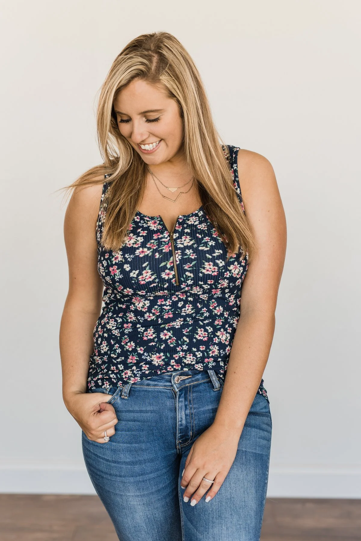 Magical Mornings Zipper Henley Tank Top- Navy - Image 6