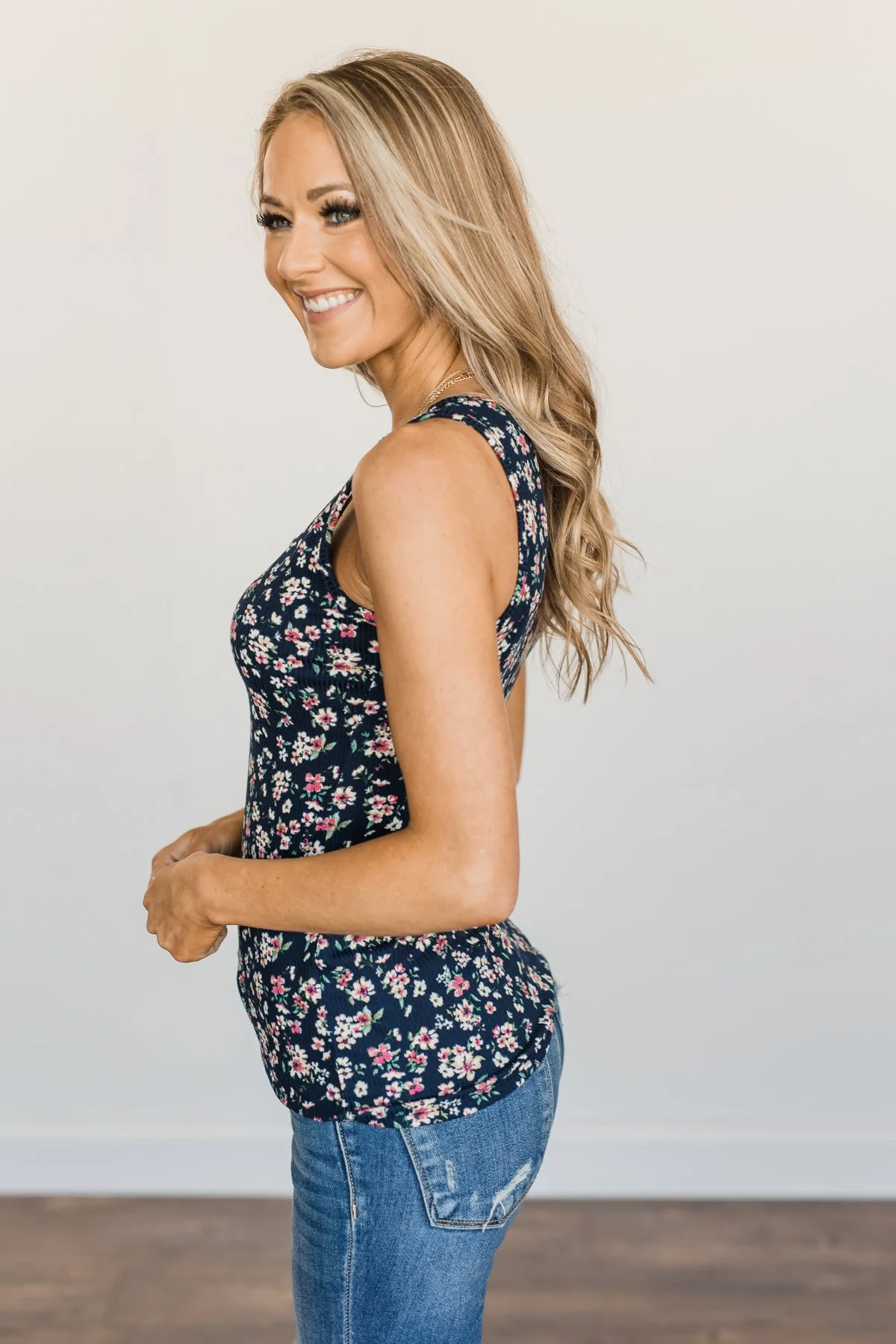 Magical Mornings Zipper Henley Tank Top- Navy - Image 8