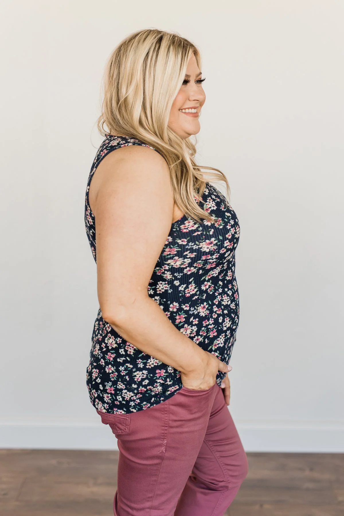 Magical Mornings Zipper Henley Tank Top- Navy - Image 9