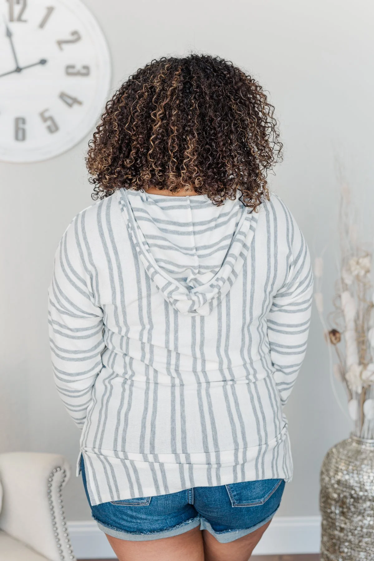 Magnificent Mornings Striped Hoodie- Charcoal - Image 10