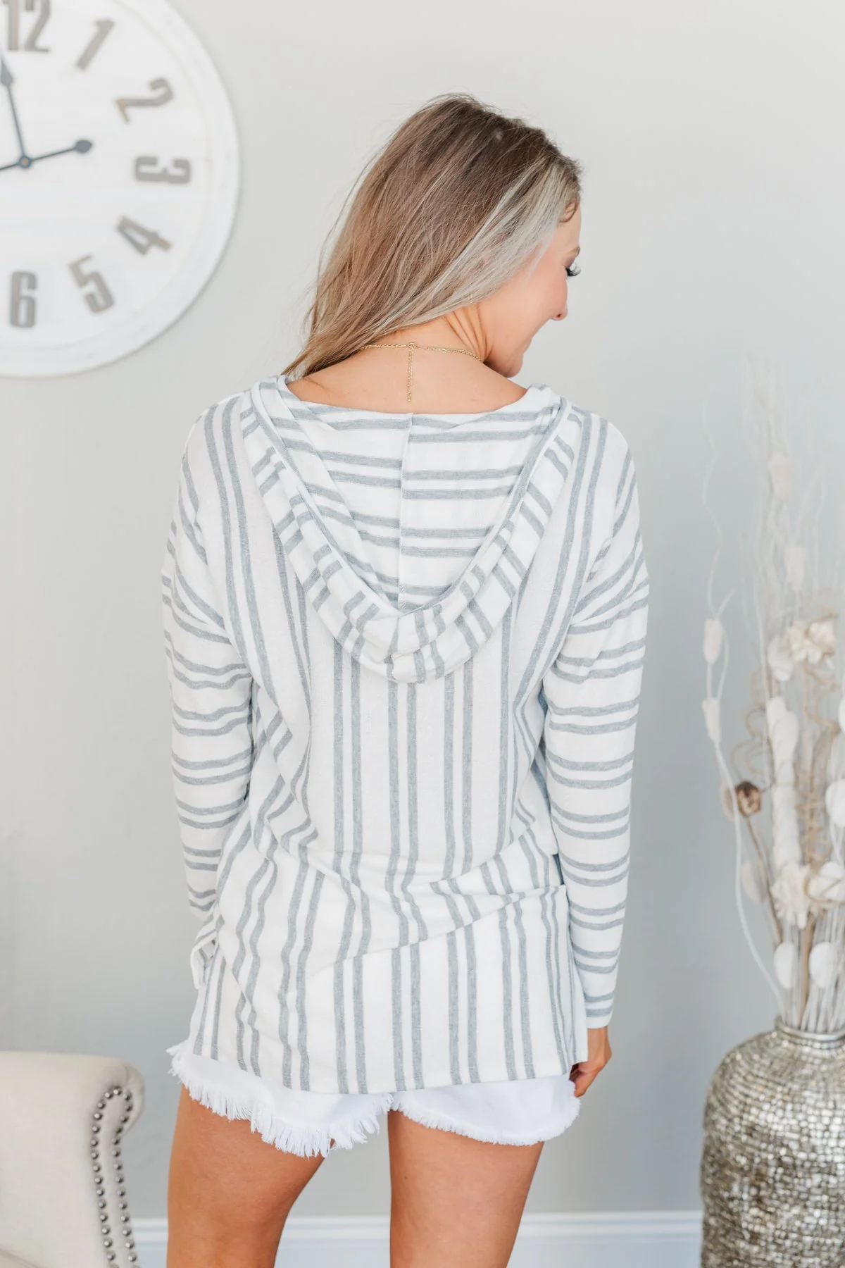 Magnificent Mornings Striped Hoodie- Charcoal - Image 12