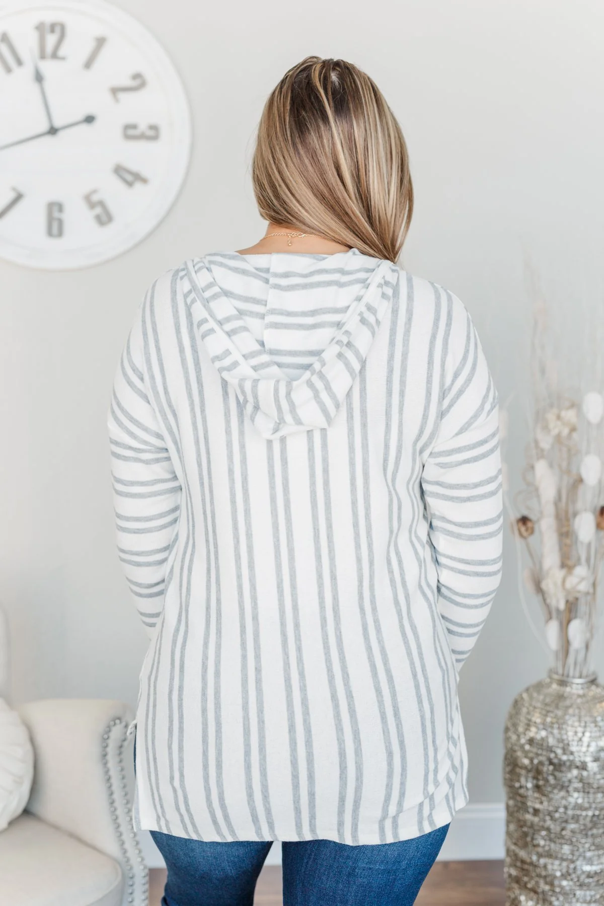Magnificent Mornings Striped Hoodie- Charcoal - Image 14