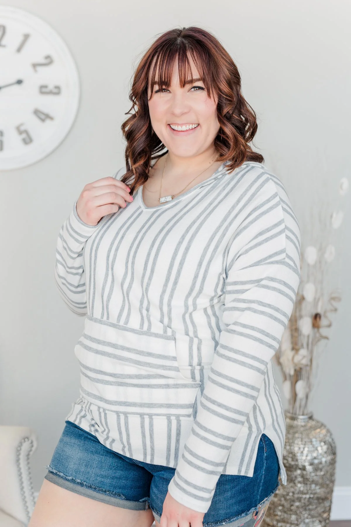 Magnificent Mornings Striped Hoodie- Charcoal - Image 15