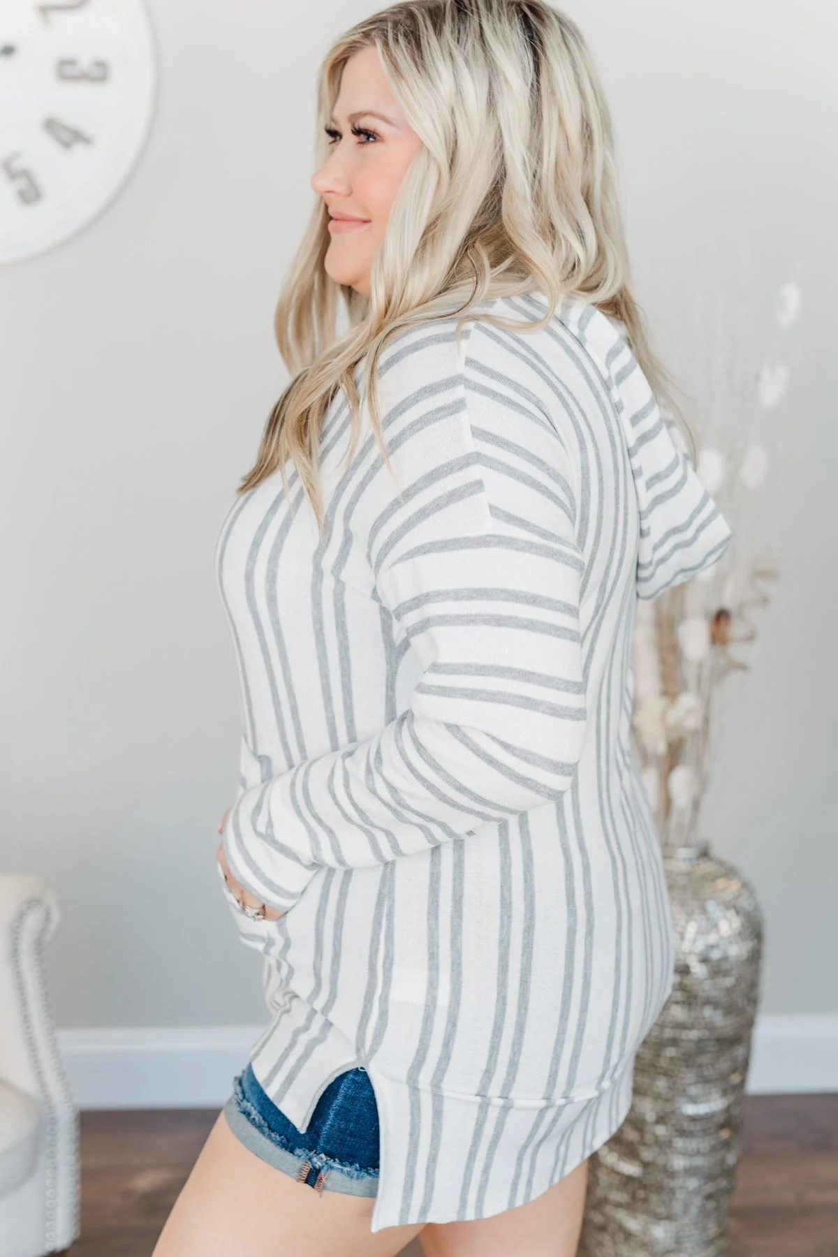 Magnificent Mornings Striped Hoodie- Charcoal - Image 18