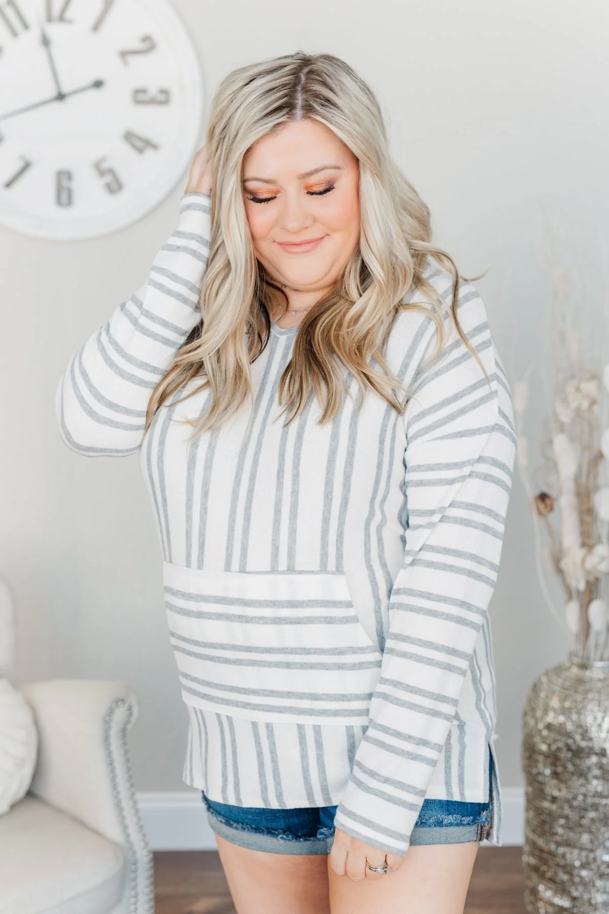 Magnificent Mornings Striped Hoodie- Charcoal - Image 19