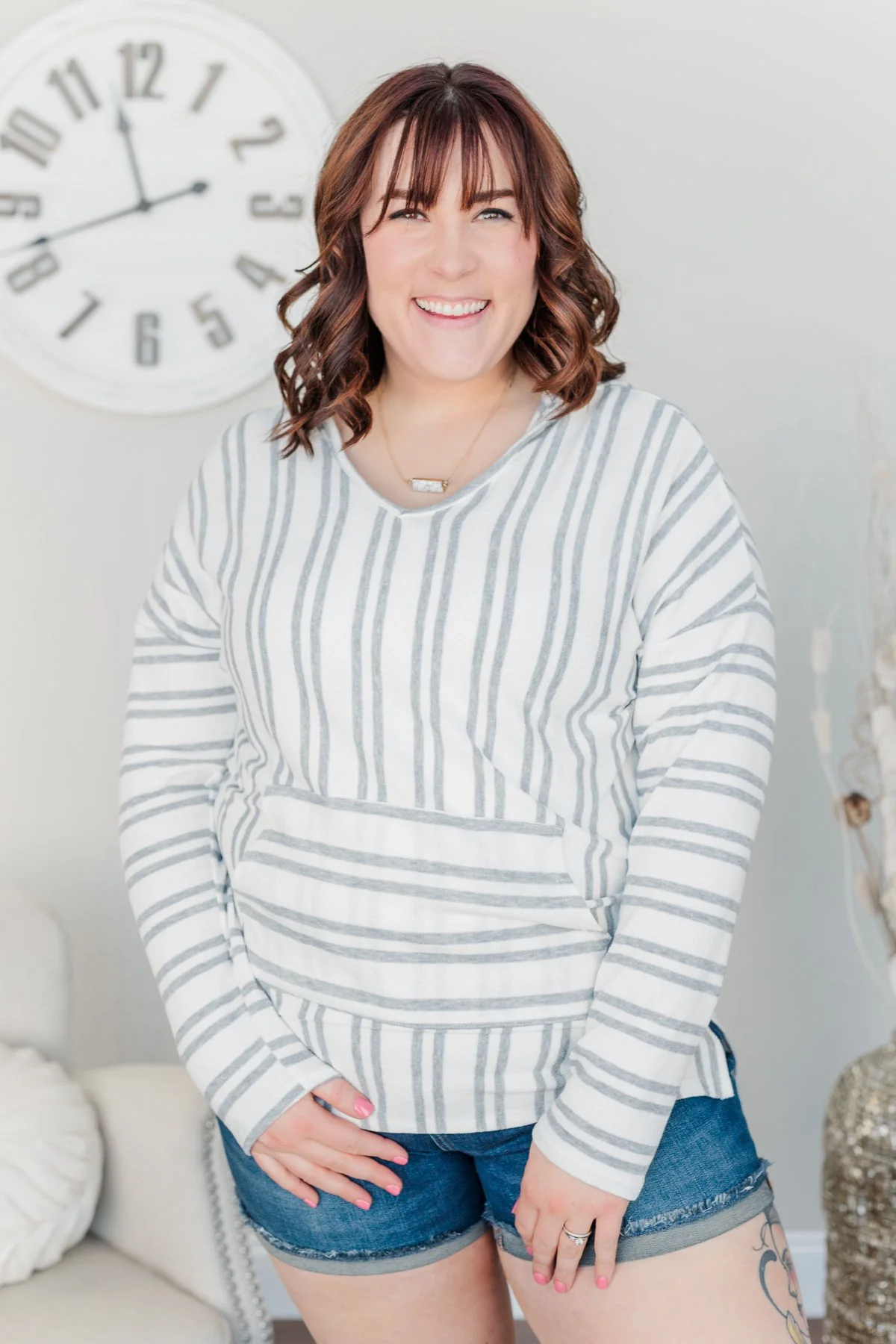 Magnificent Mornings Striped Hoodie- Charcoal - Image 5