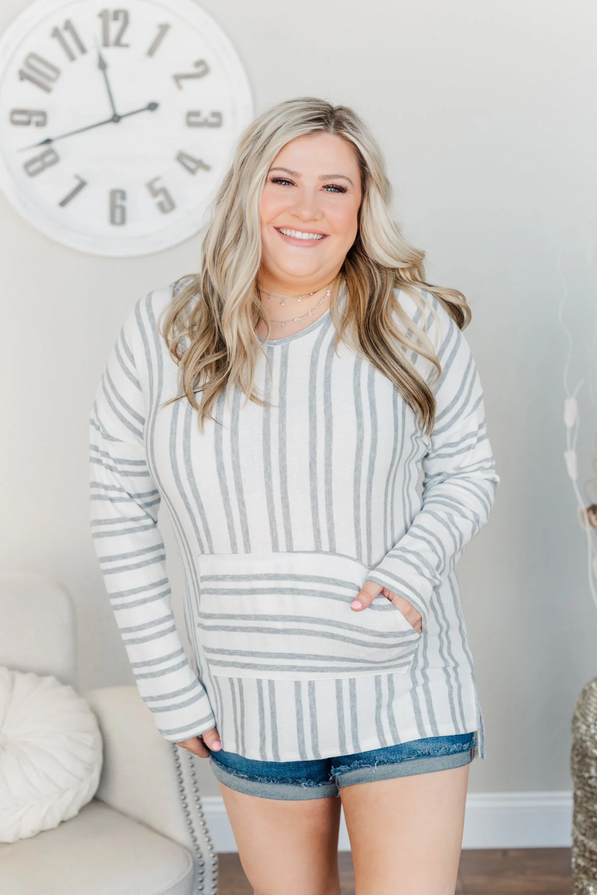 Magnificent Mornings Striped Hoodie- Charcoal - Image 8