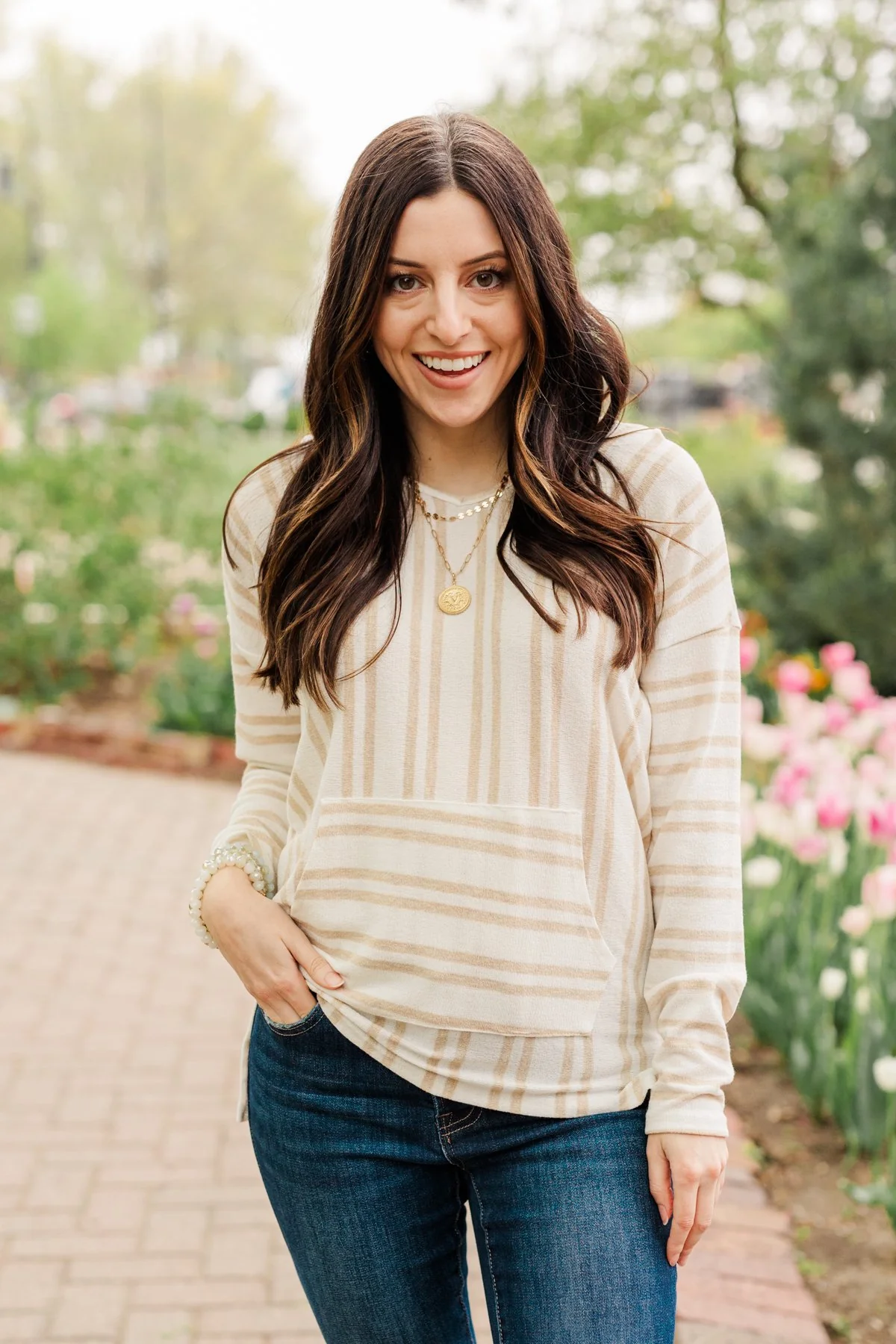 Magnificent Mornings Striped Hoodie- Oatmeal - Image 3