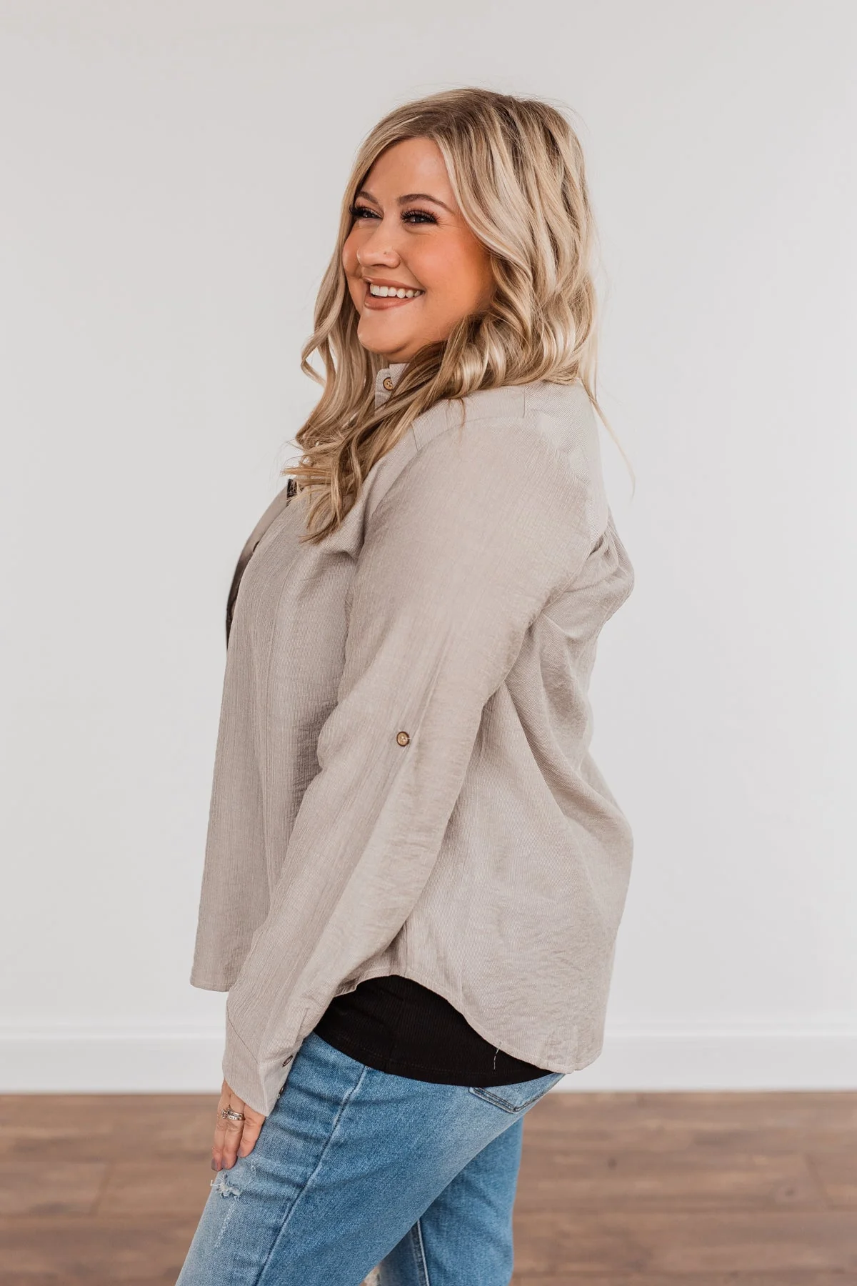 Majestic Moments Button Top- Taupe - Image 4