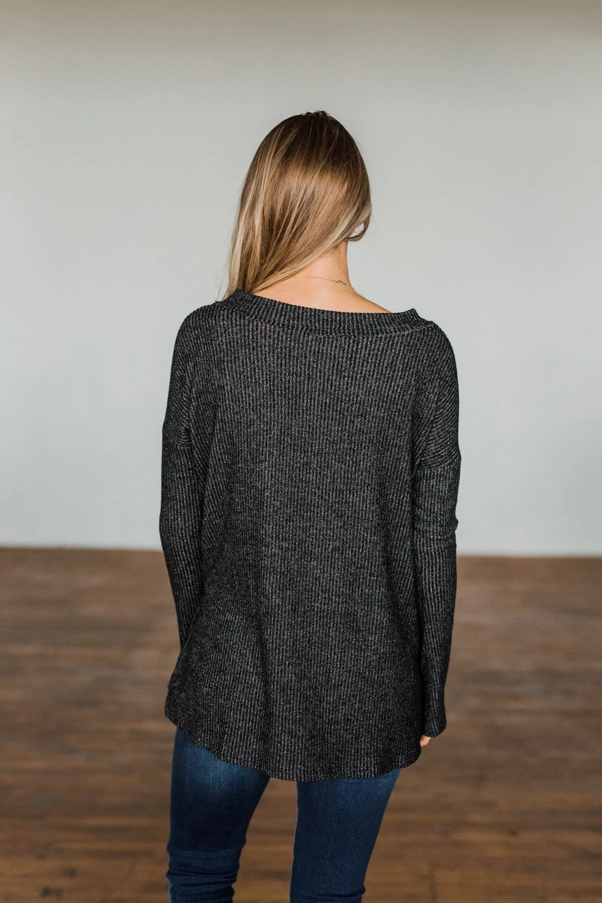 Majestic Mornings Knit V-Neck Sweater- Charcoal - Image 12