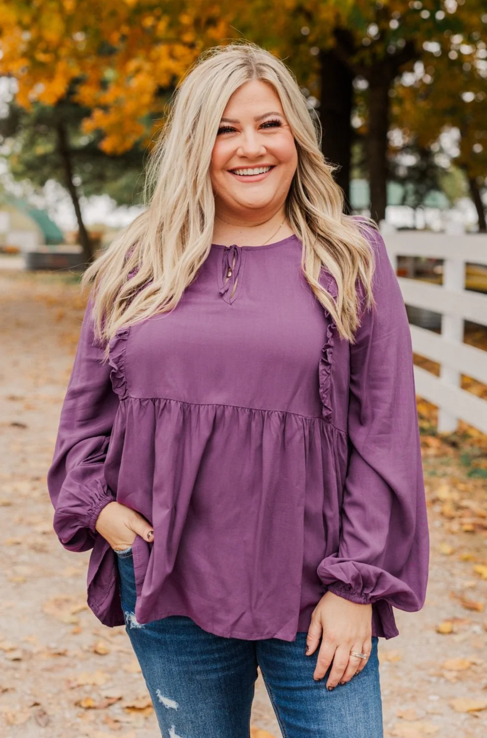 Majestic Nights Long Sleeve Blouse- Plum - Image 3