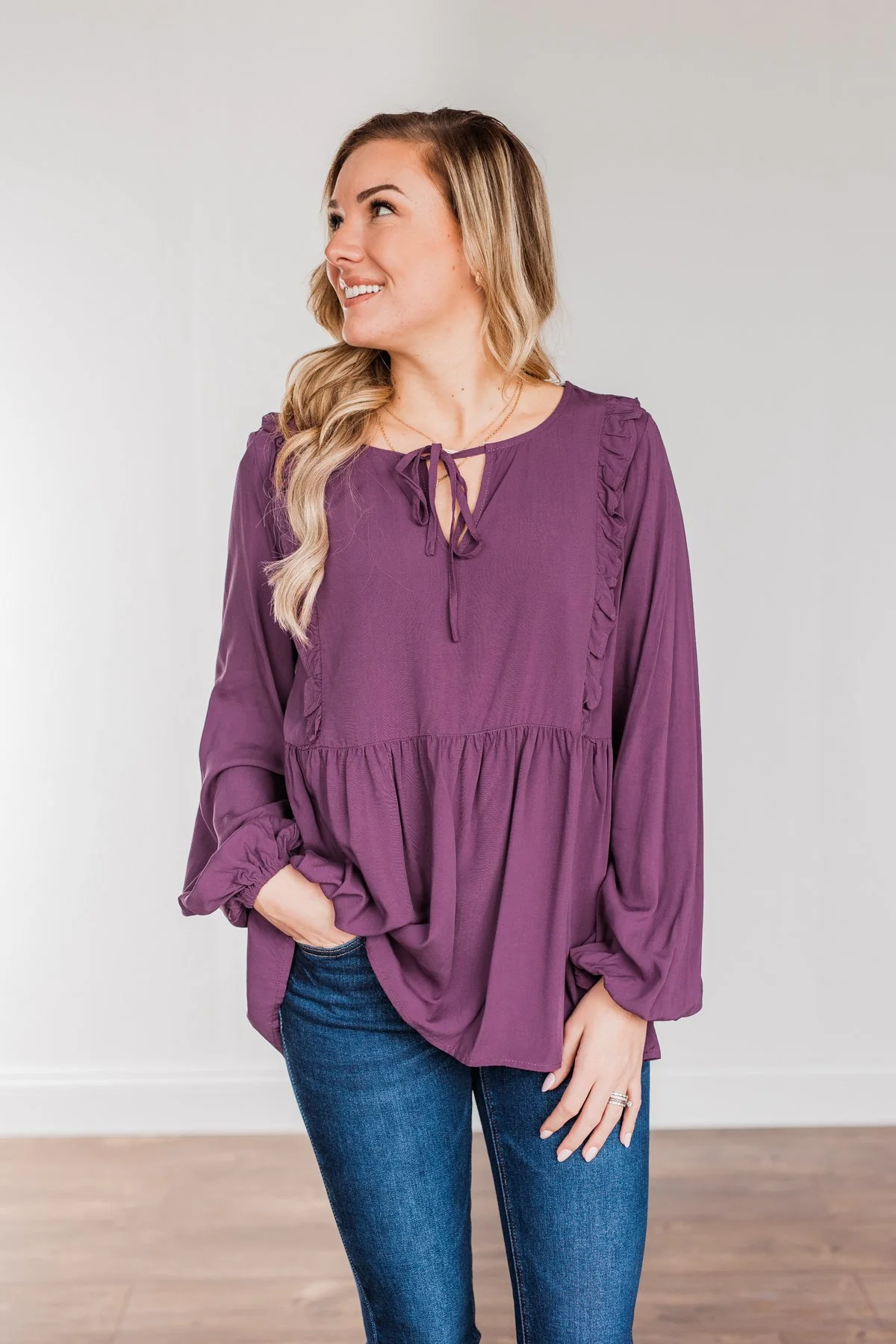 Majestic Nights Long Sleeve Blouse- Plum - Image 4