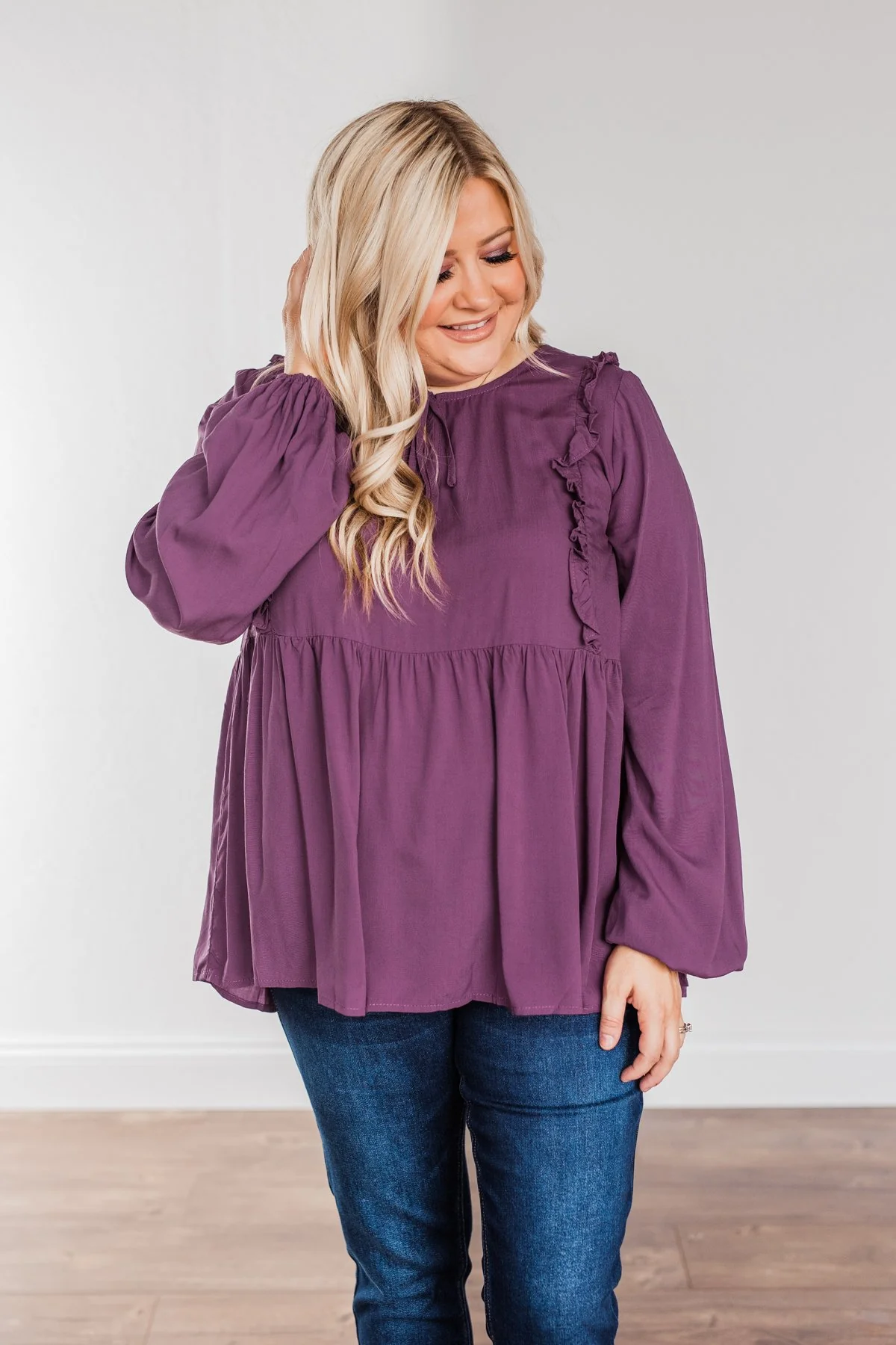 Majestic Nights Long Sleeve Blouse- Plum - Image 7