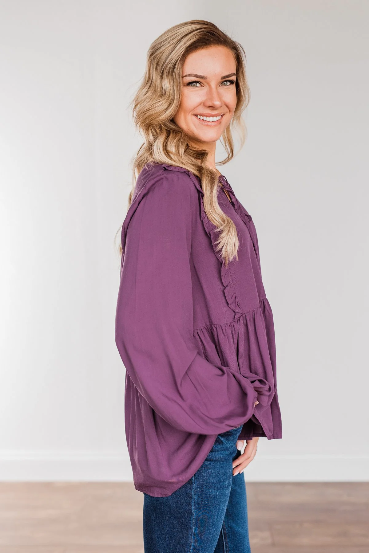 Majestic Nights Long Sleeve Blouse- Plum - Image 8