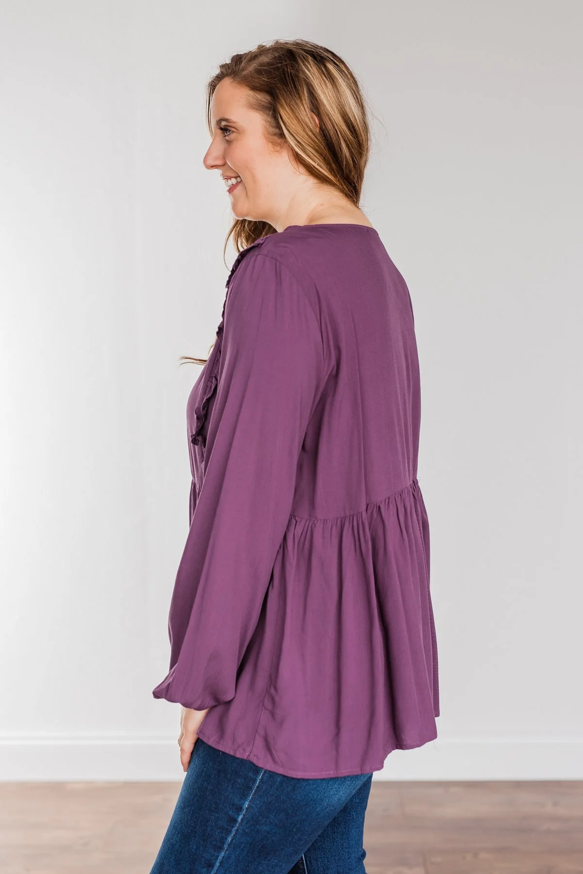 Majestic Nights Long Sleeve Blouse- Plum - Image 9