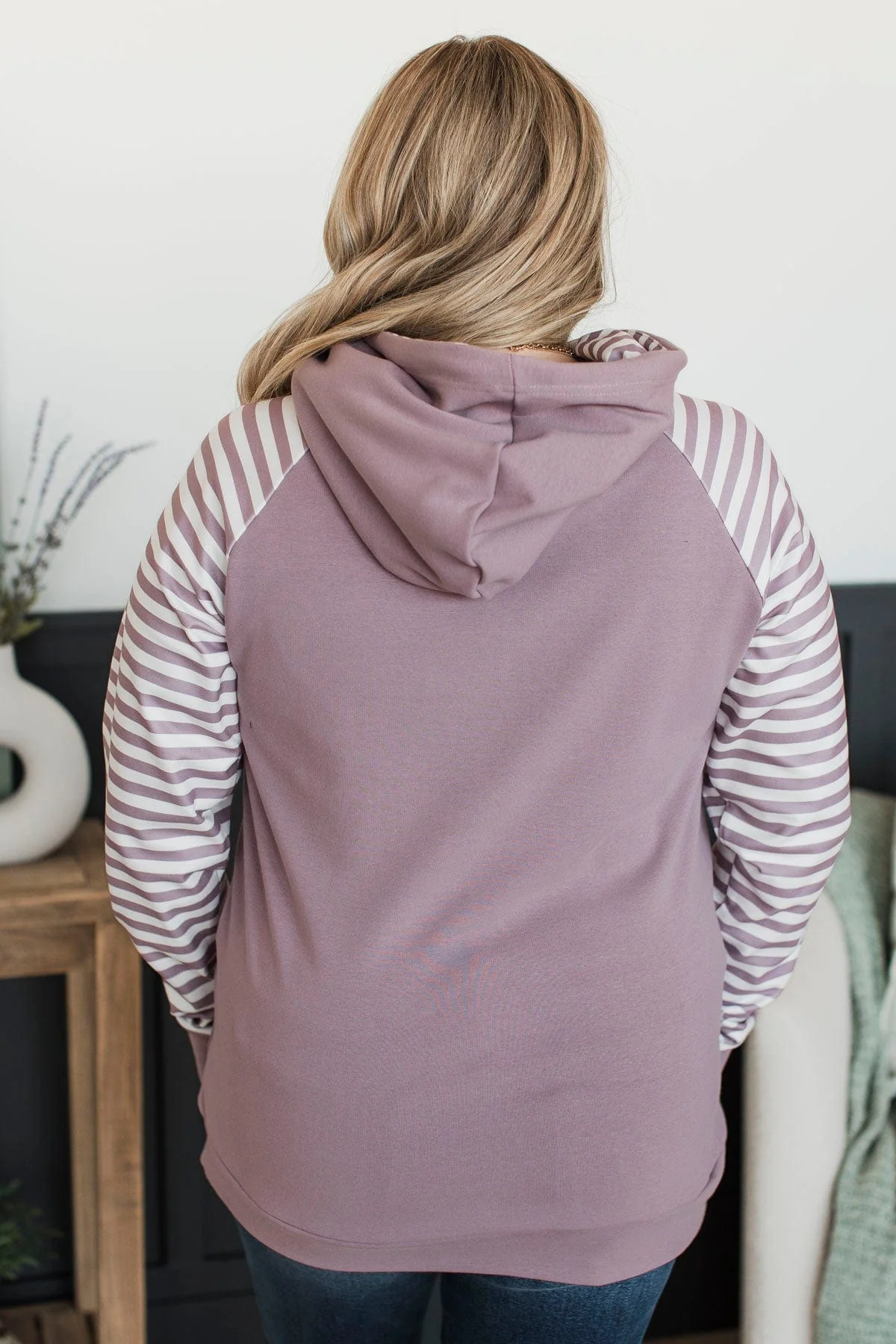 Major Impression Striped Drawstring Hoodie- Dusty Lavender - Image 7
