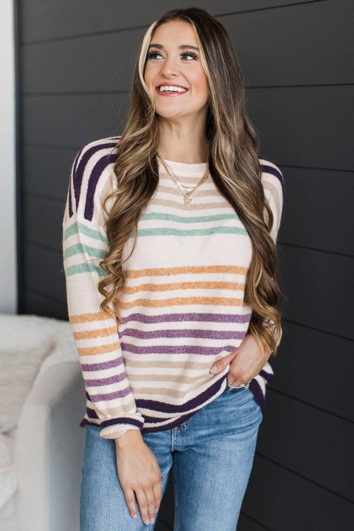 Major Moves Striped Knit Sweater- Light Blush - Image 4