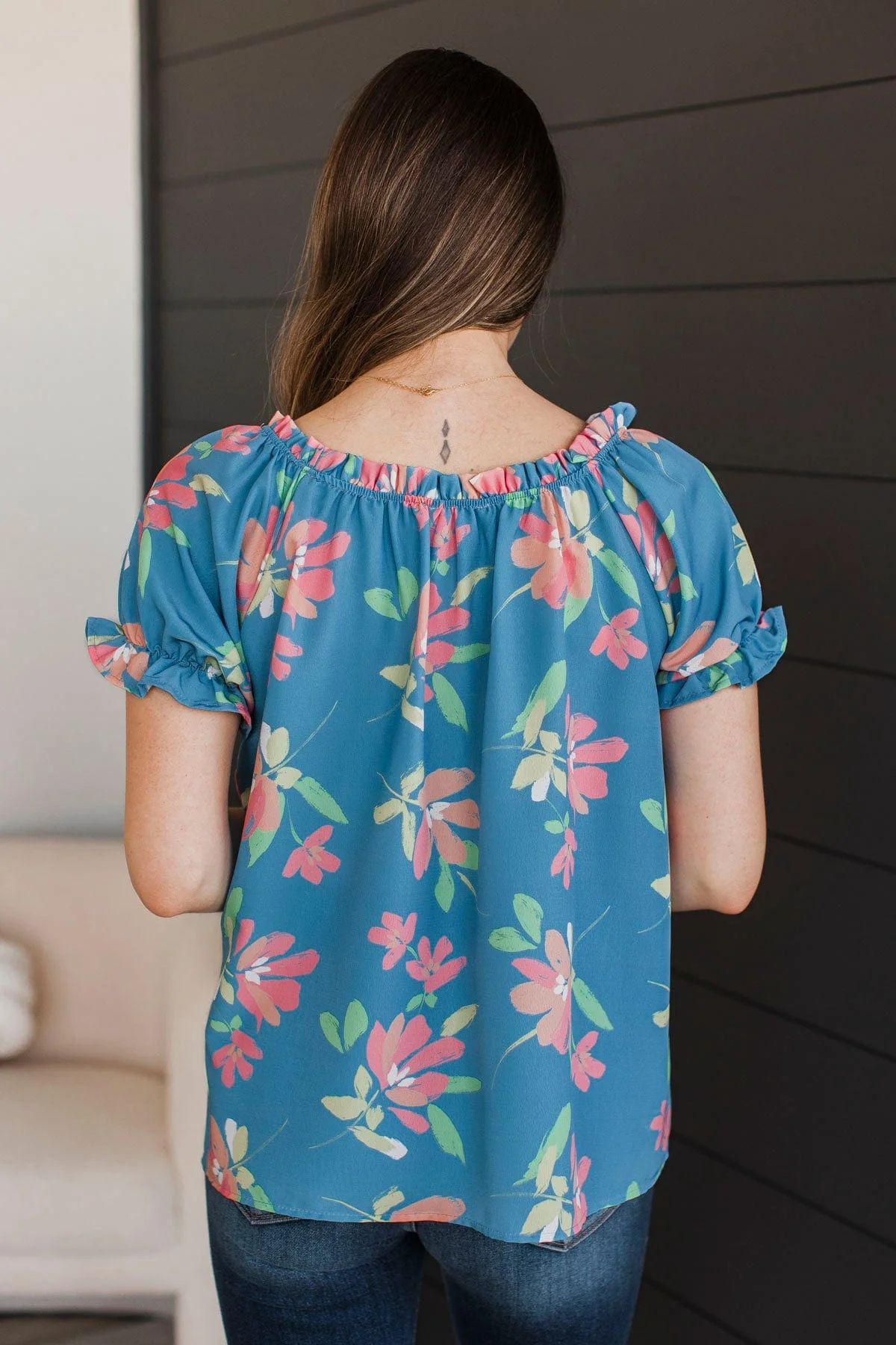 Major Perfection Floral Top- Denim Blue - Image 8