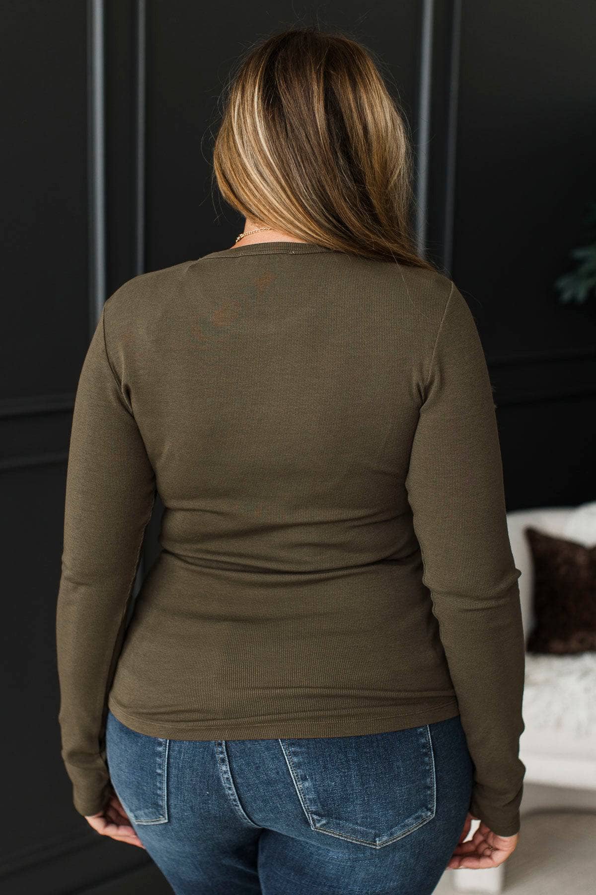 Majorly Impressive Ribbed Long Sleeve Top- Dark Olive - Image 6