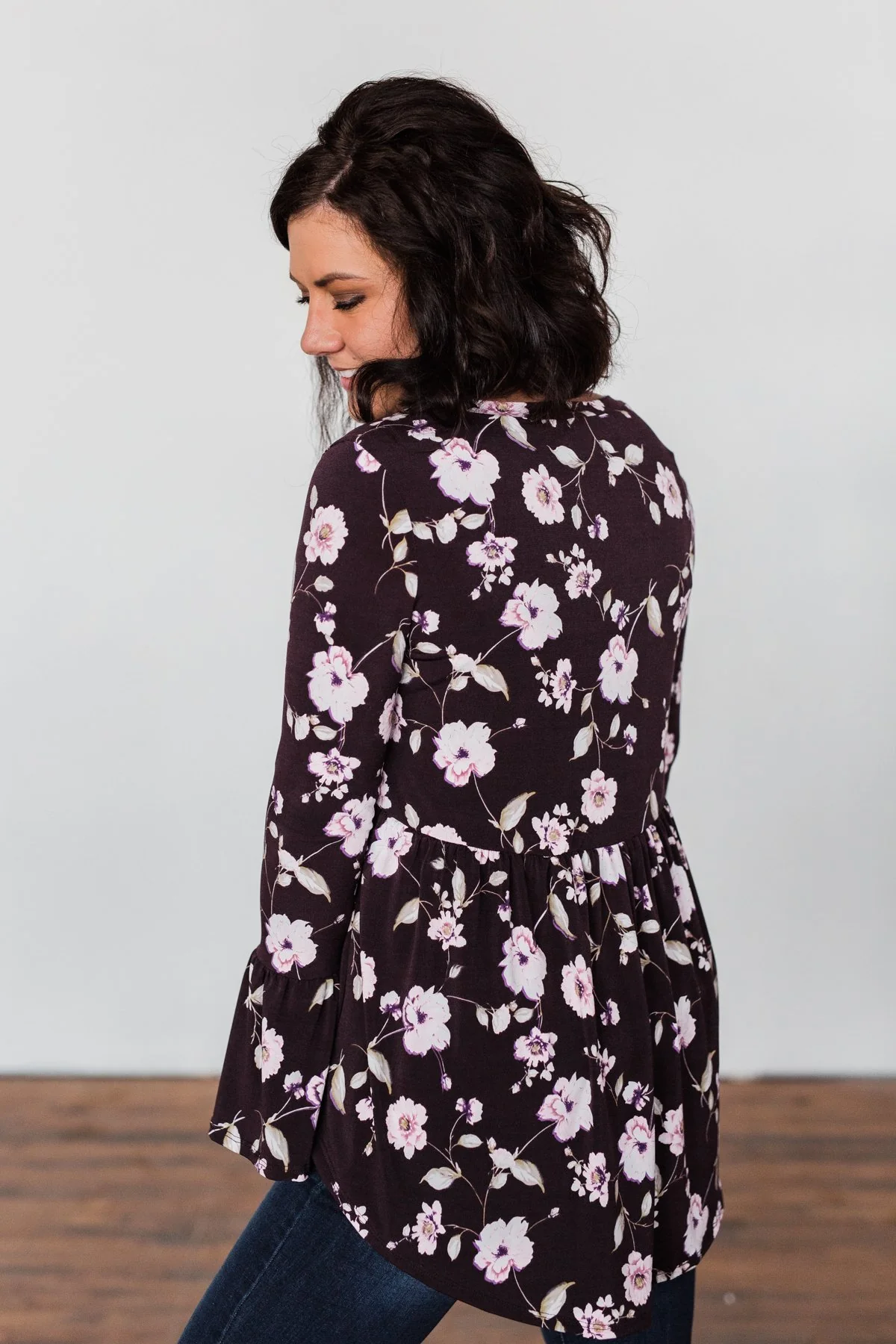 Make A Change Floral Babydoll Top- Eggplant Purple - Image 10