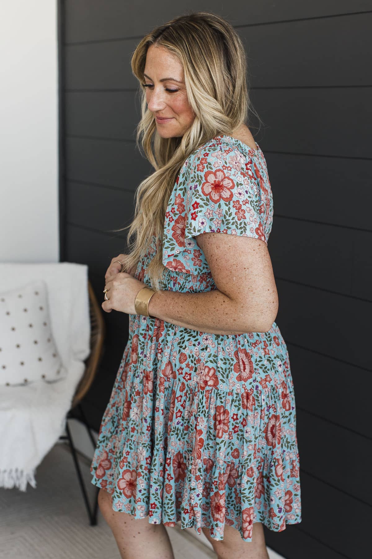 Make A Difference Smocked Floral Mini Dress- Mint Blue - Image 5