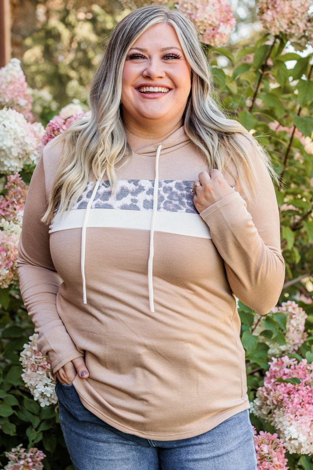 Make A Move Drawstring Hood Top- Taupe - Image 6