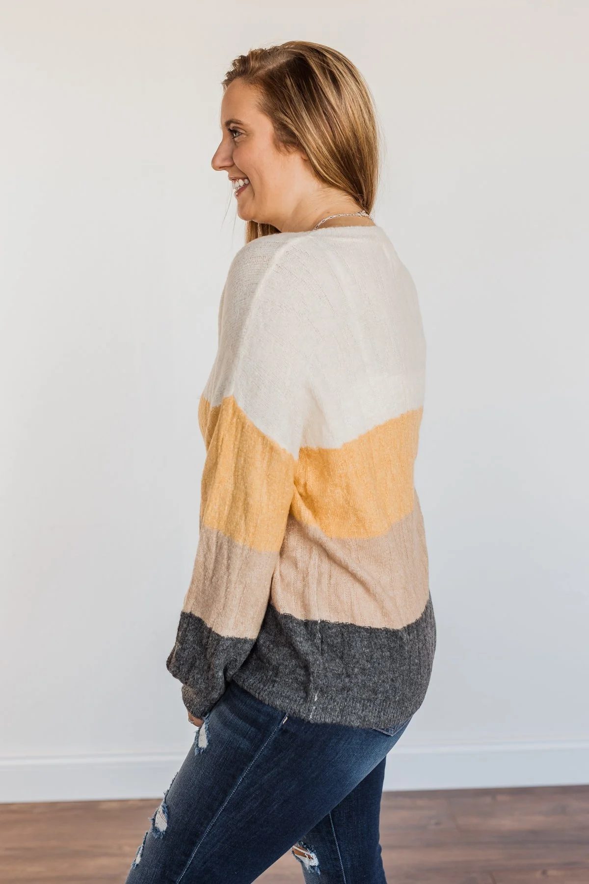 Make A Scene V-Neck Sweater- Cream, Marigold, Taupe, & Charcoal - Image 12