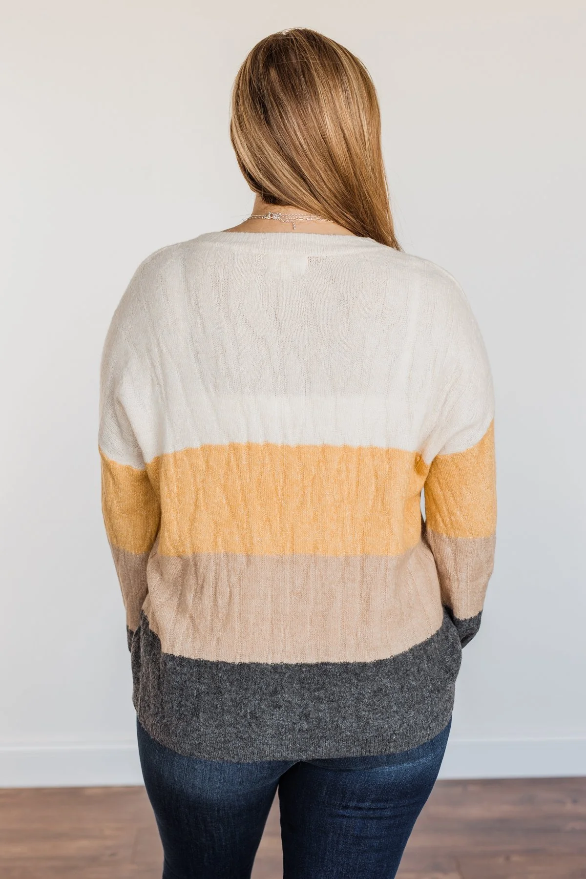 Make A Scene V-Neck Sweater- Cream, Marigold, Taupe, & Charcoal - Image 15