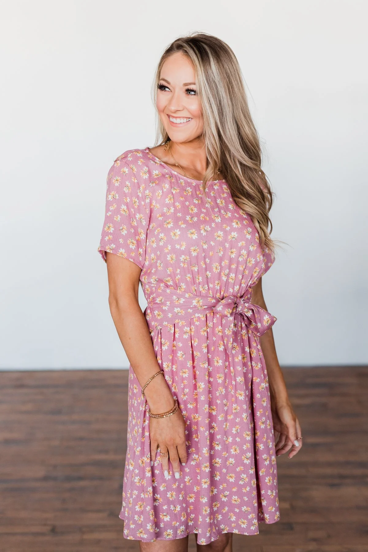 Make A Way Floral Short Sleeve Dress- Dusty Pink